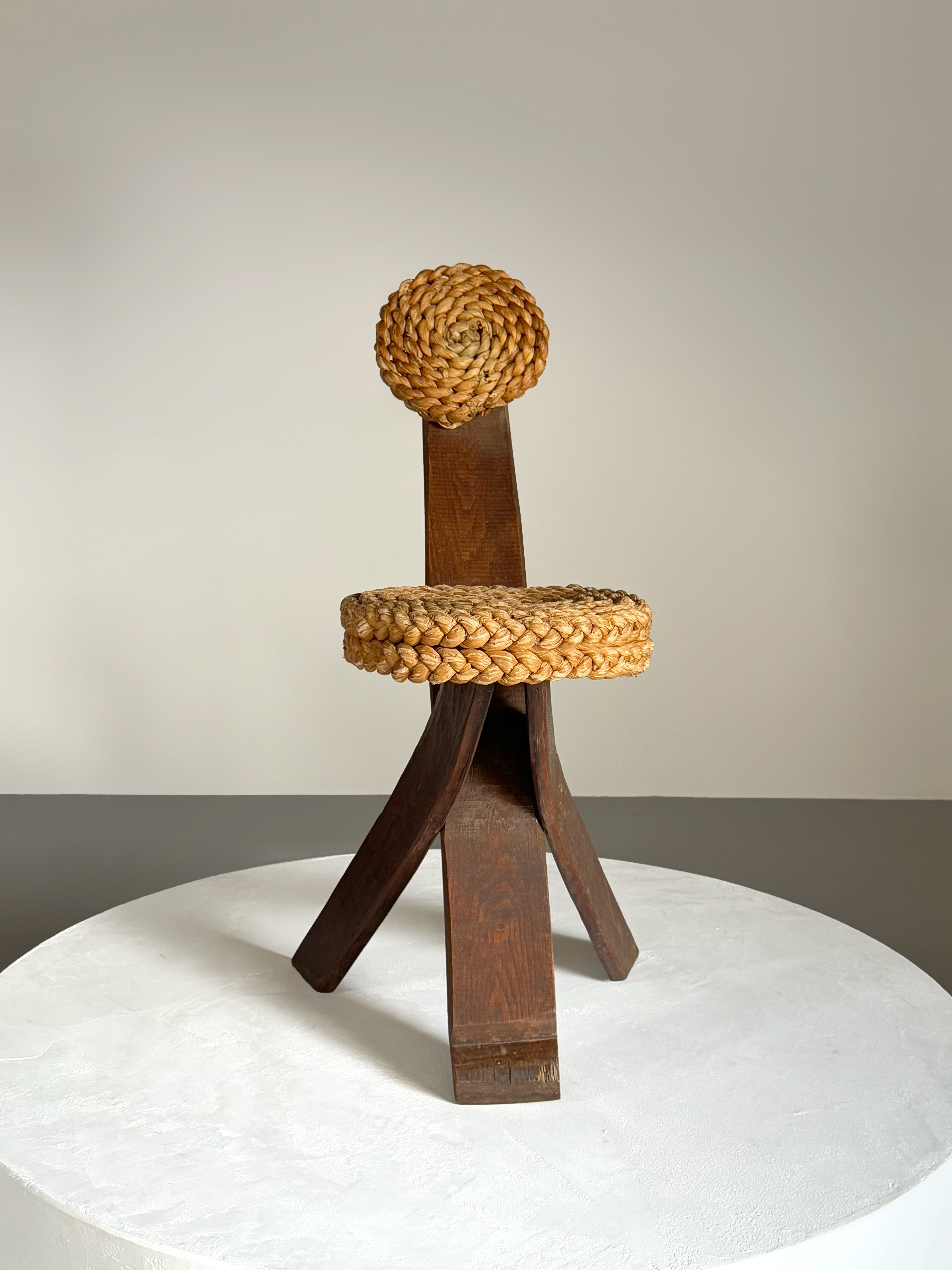 Brutalist rush chair designed by Adrien Audoux and Frida Minet