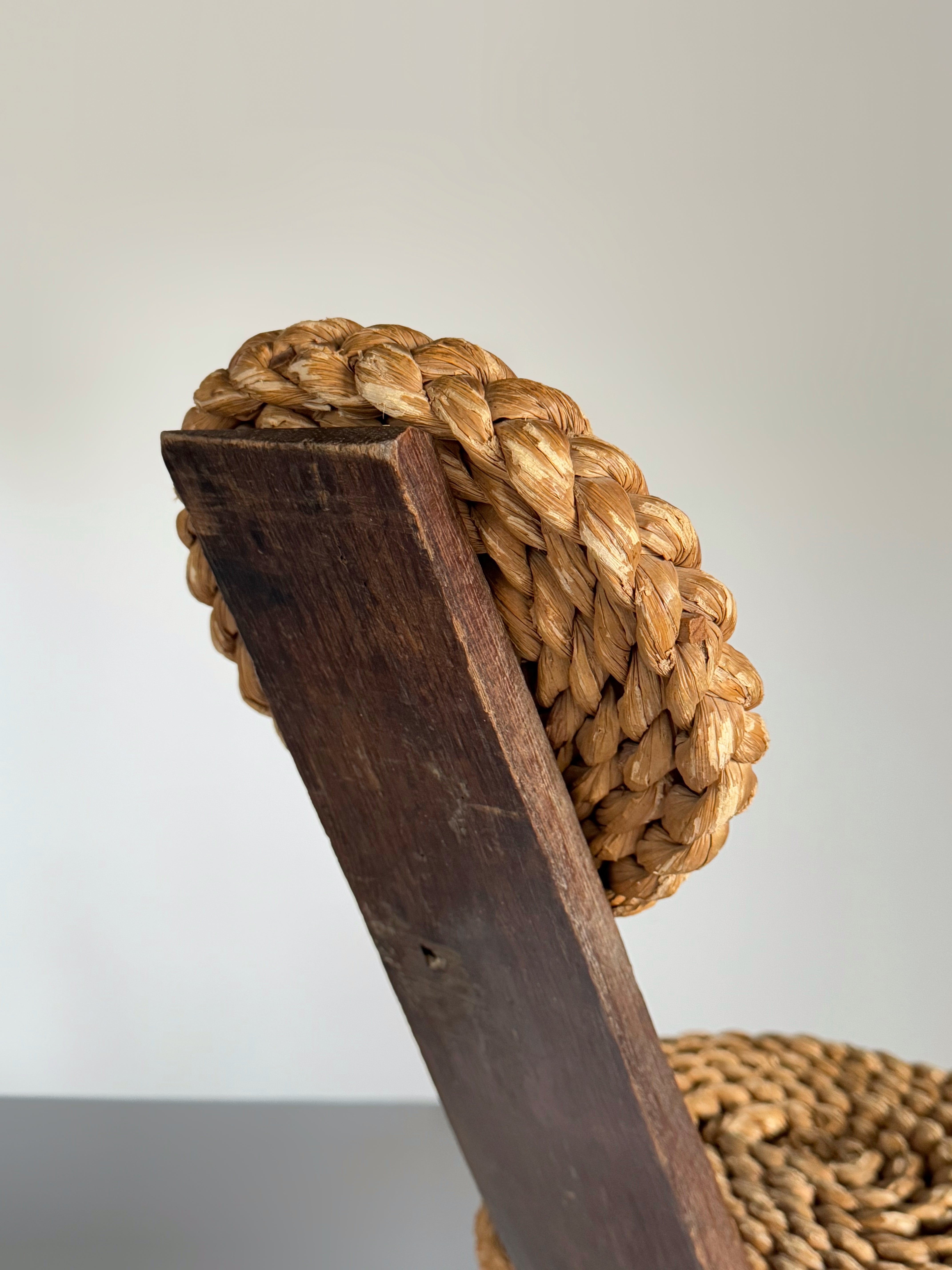 Brutalist rush chair designed by Adrien Audoux and Frida Minet