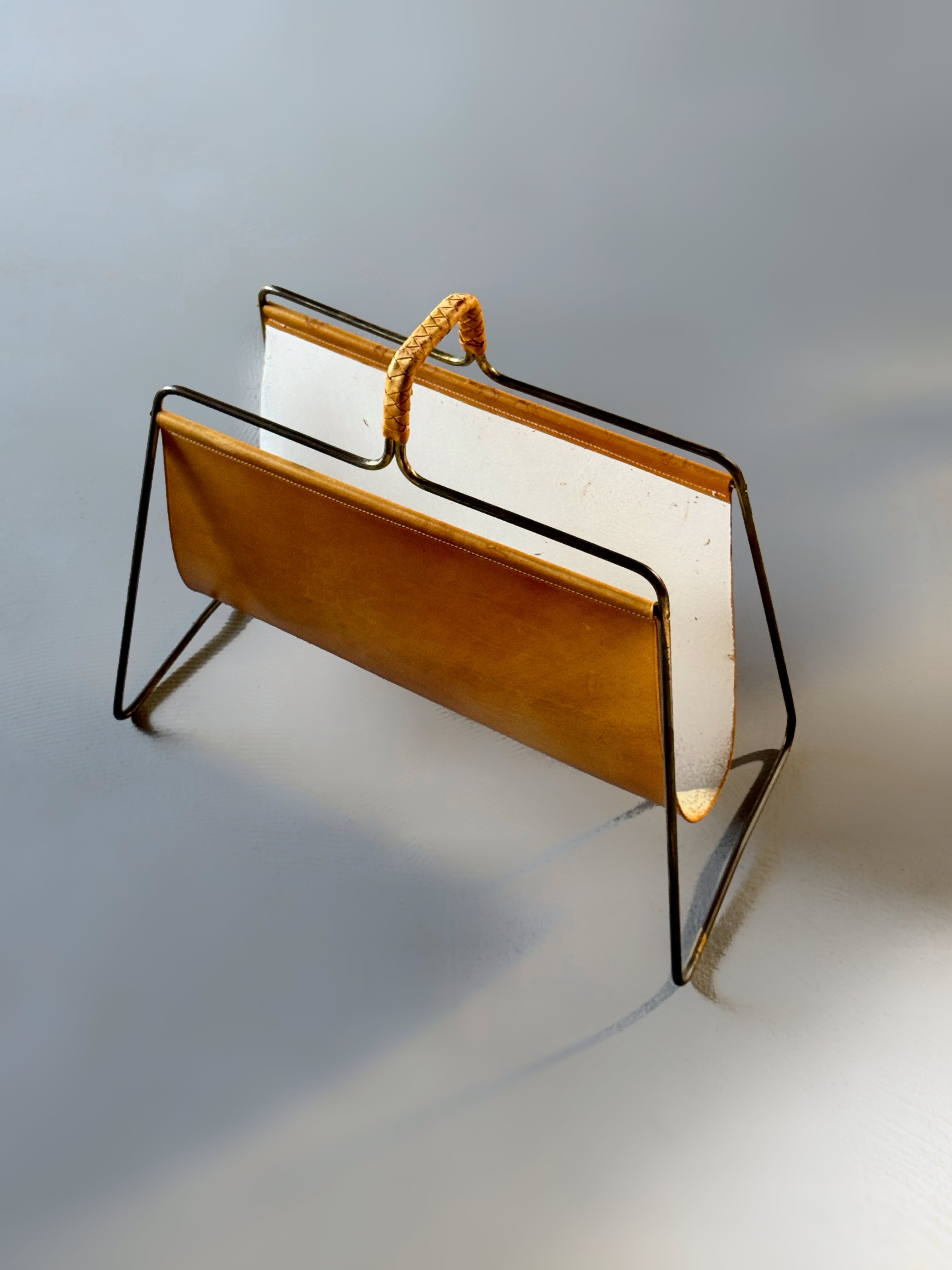 Carl Auböck Magazine Rack Brass & Leather