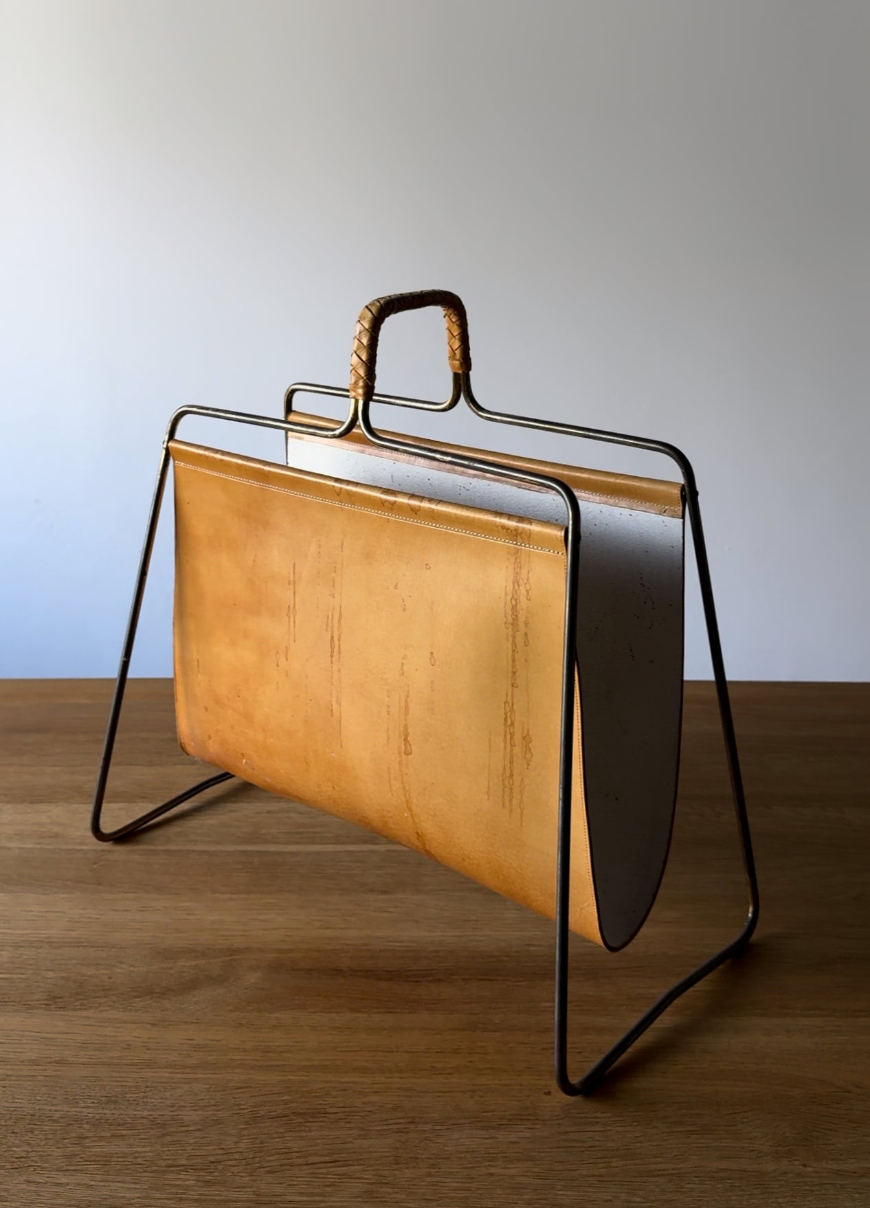 Carl Auböck Magazine Rack Brass & Leather