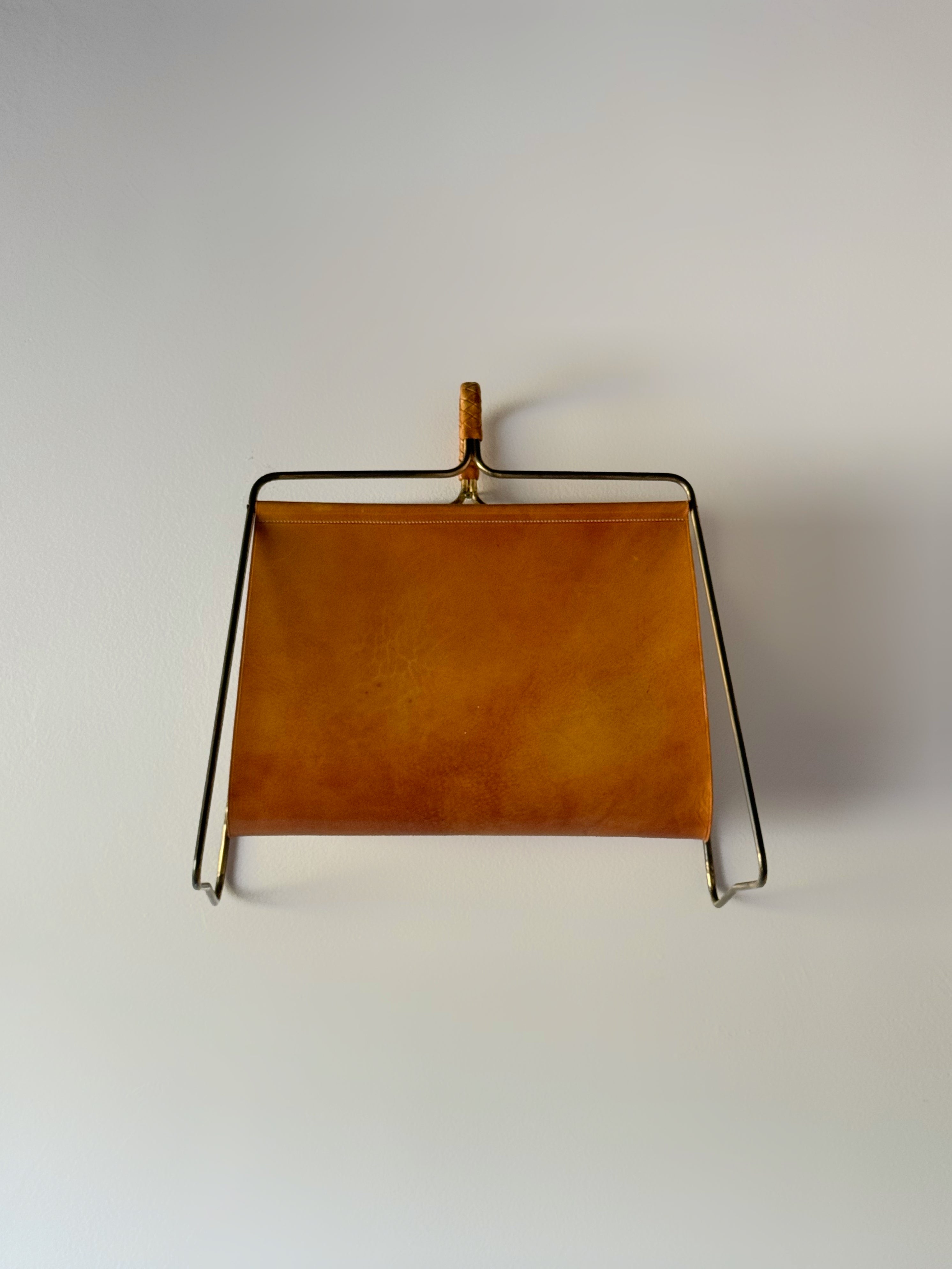 Carl Auböck Magazine Rack Brass & Leather