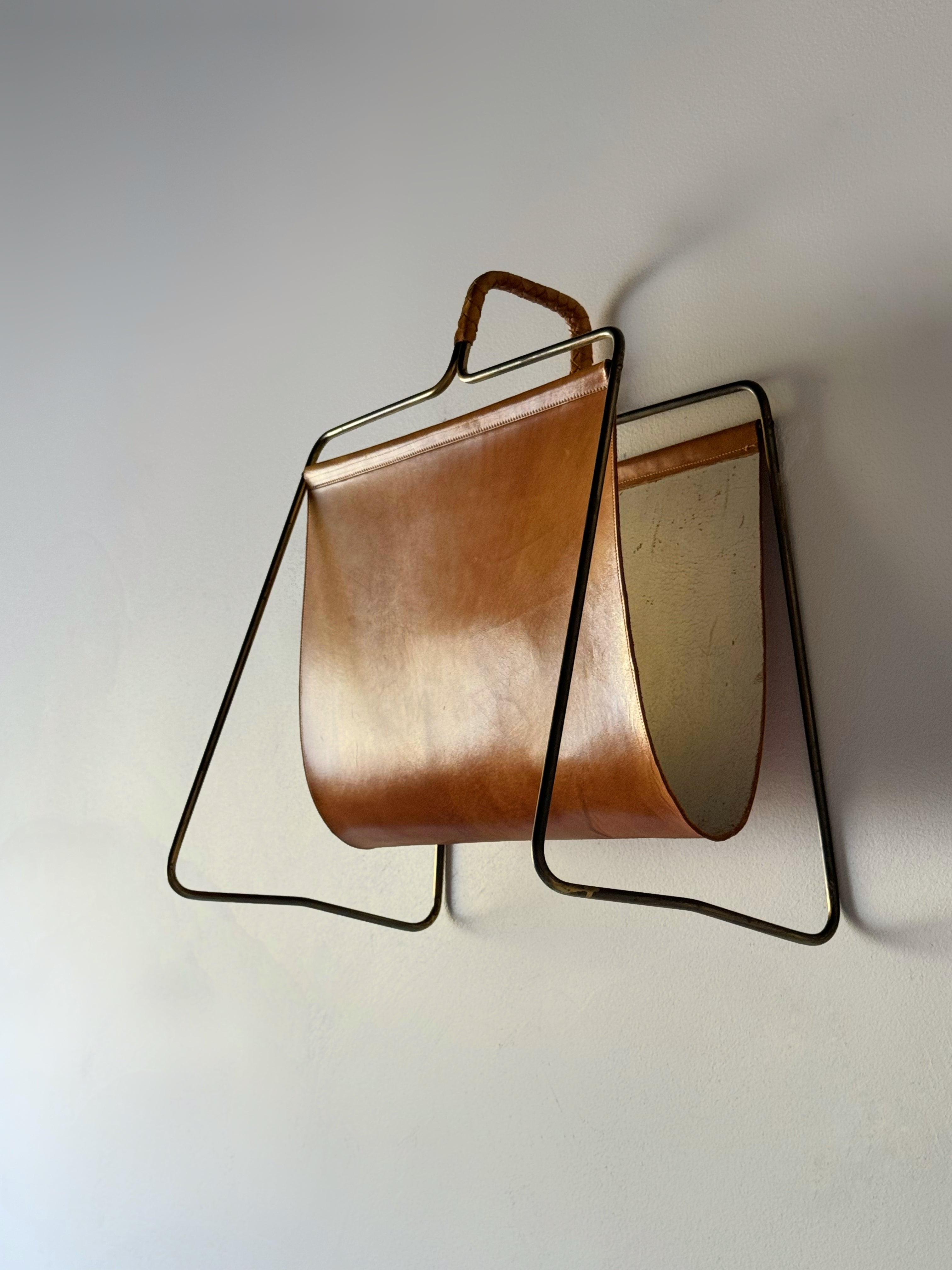 Carl Auböck Magazine Rack Brass & Leather