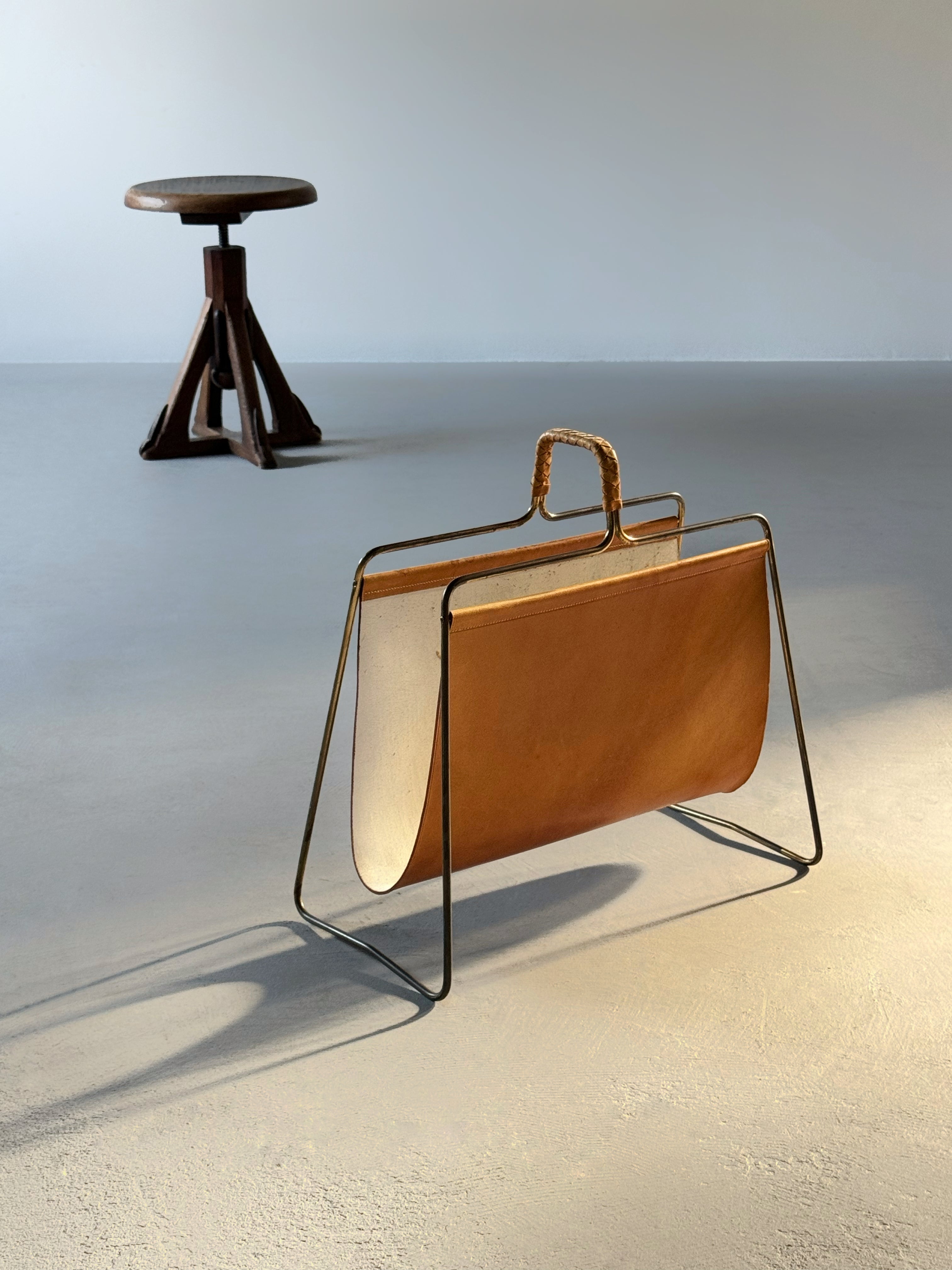 Carl Auböck Magazine Rack Brass & Leather