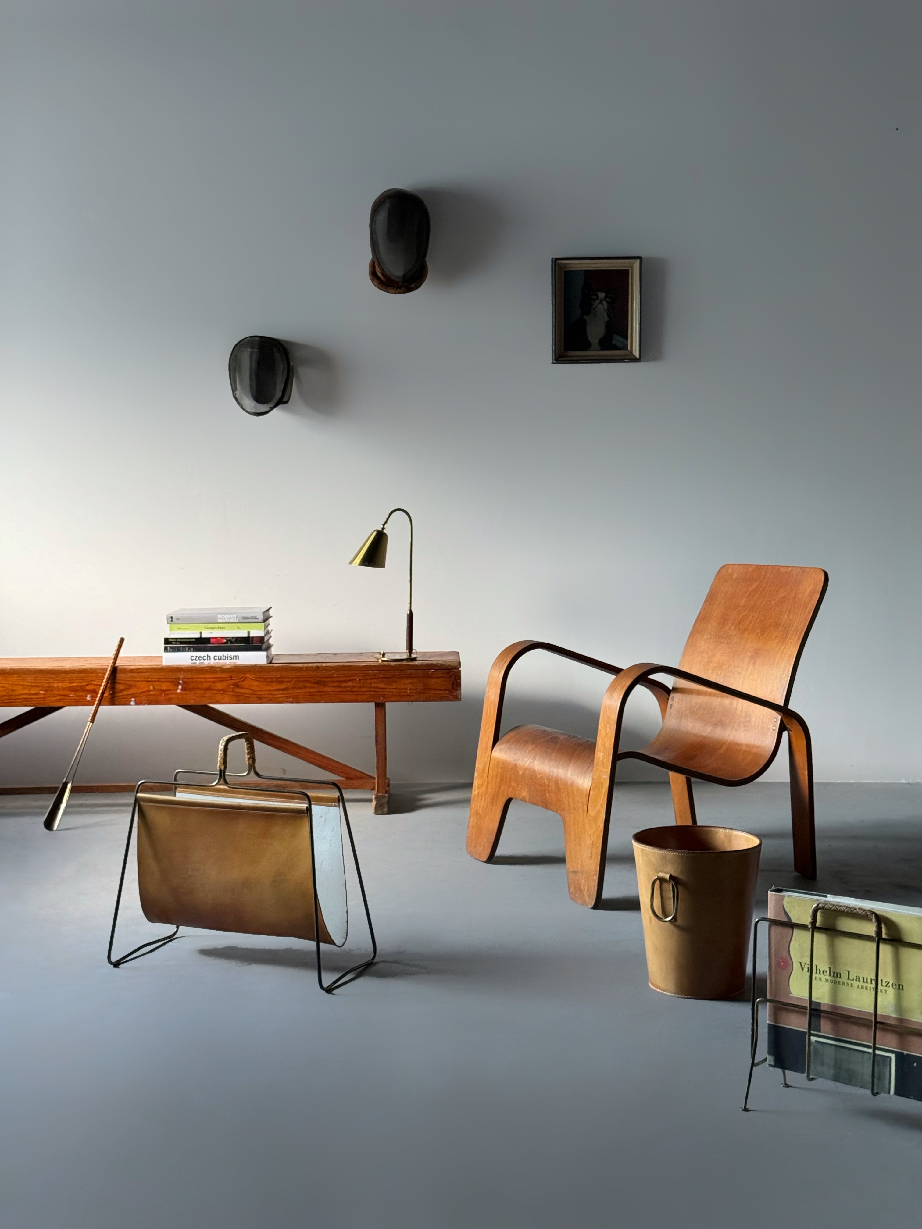 Carl Auböck Magazine Rack Brass & Leather