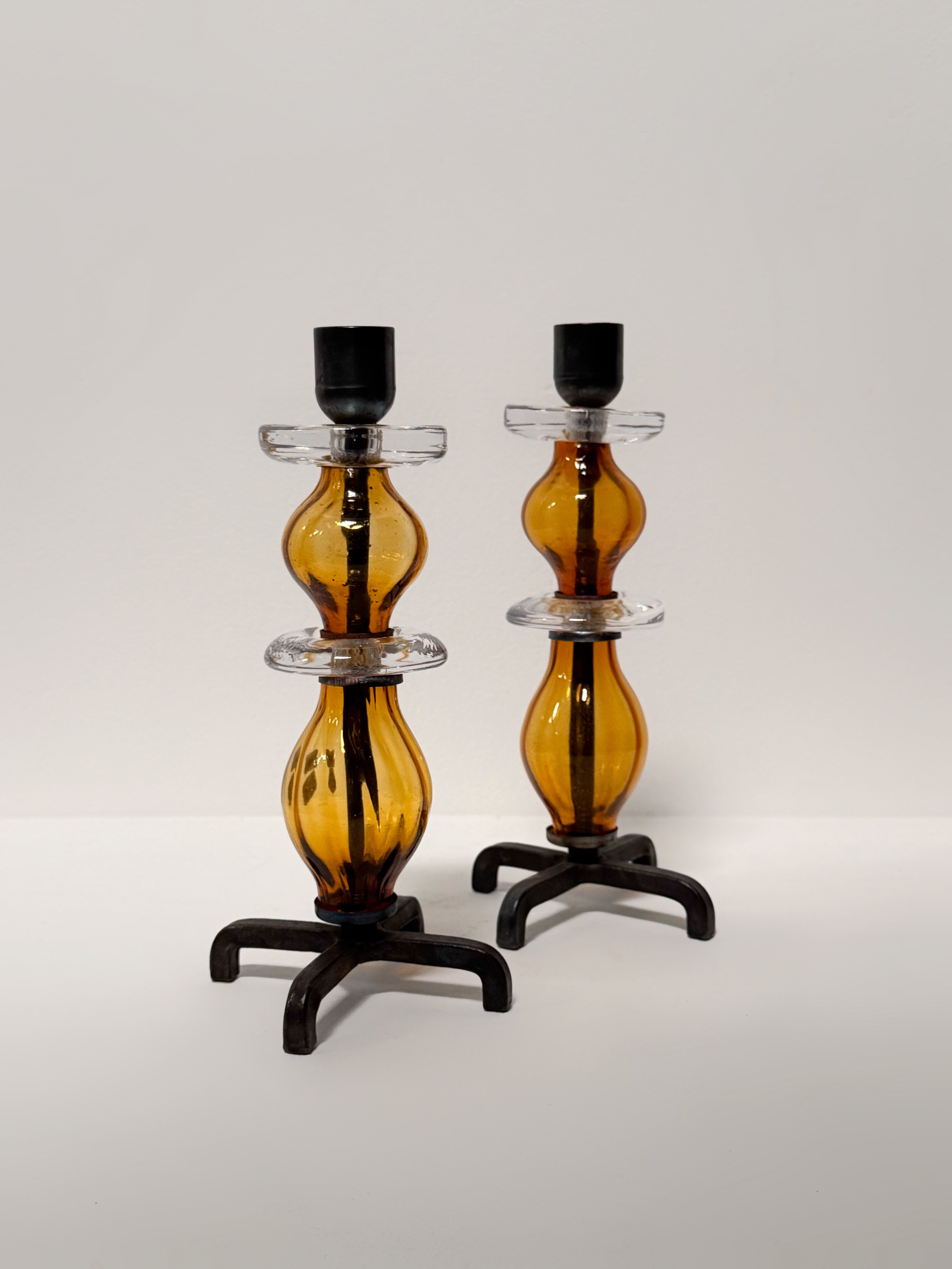 Pair of Candle Holders by Erik Höglund for Kosta Boda, Sweden 1970's