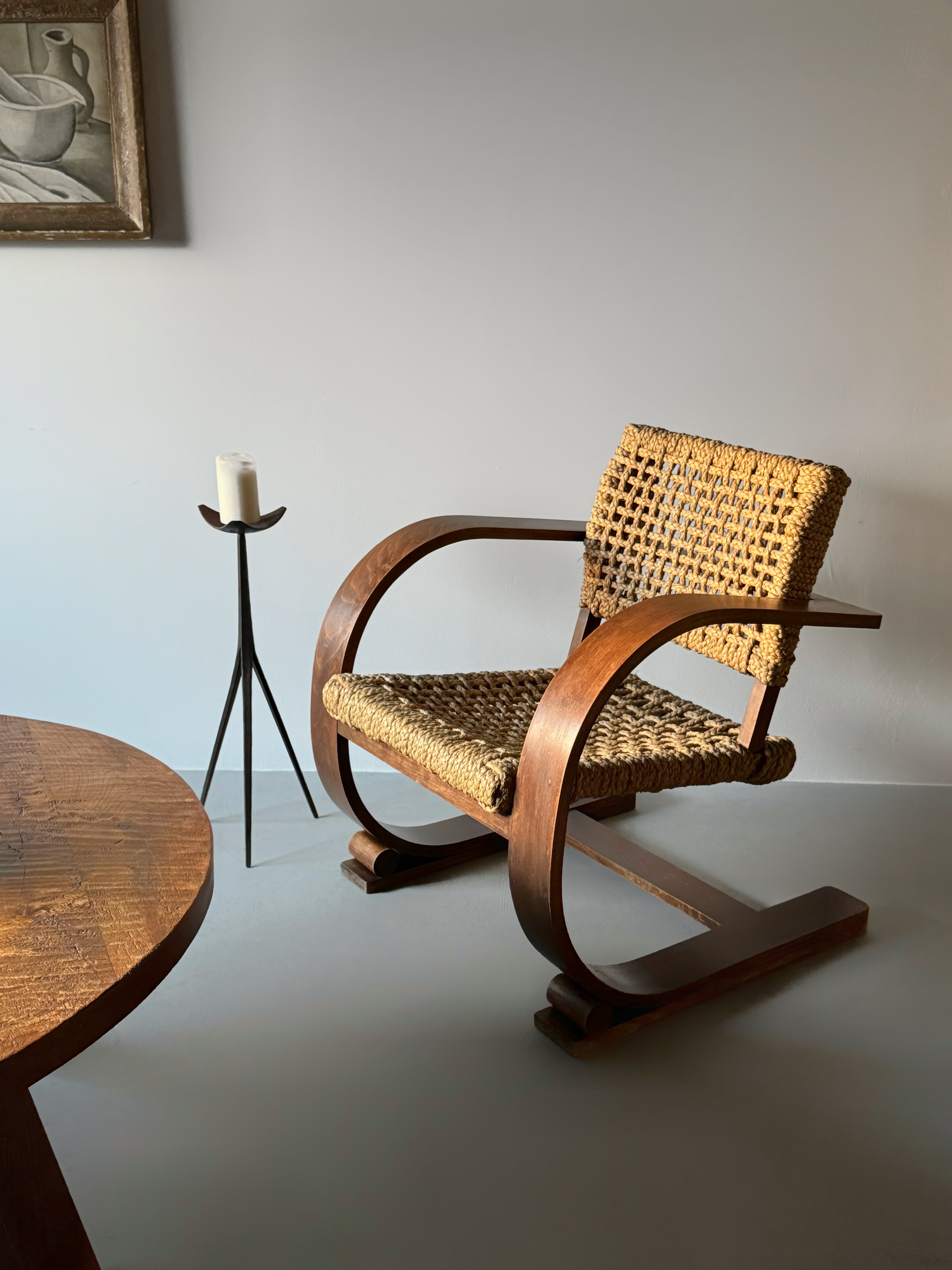 Rope Lounge Chair by Adrien Audoux & Frida Minet for Vibo Vesoul, France, 1940s