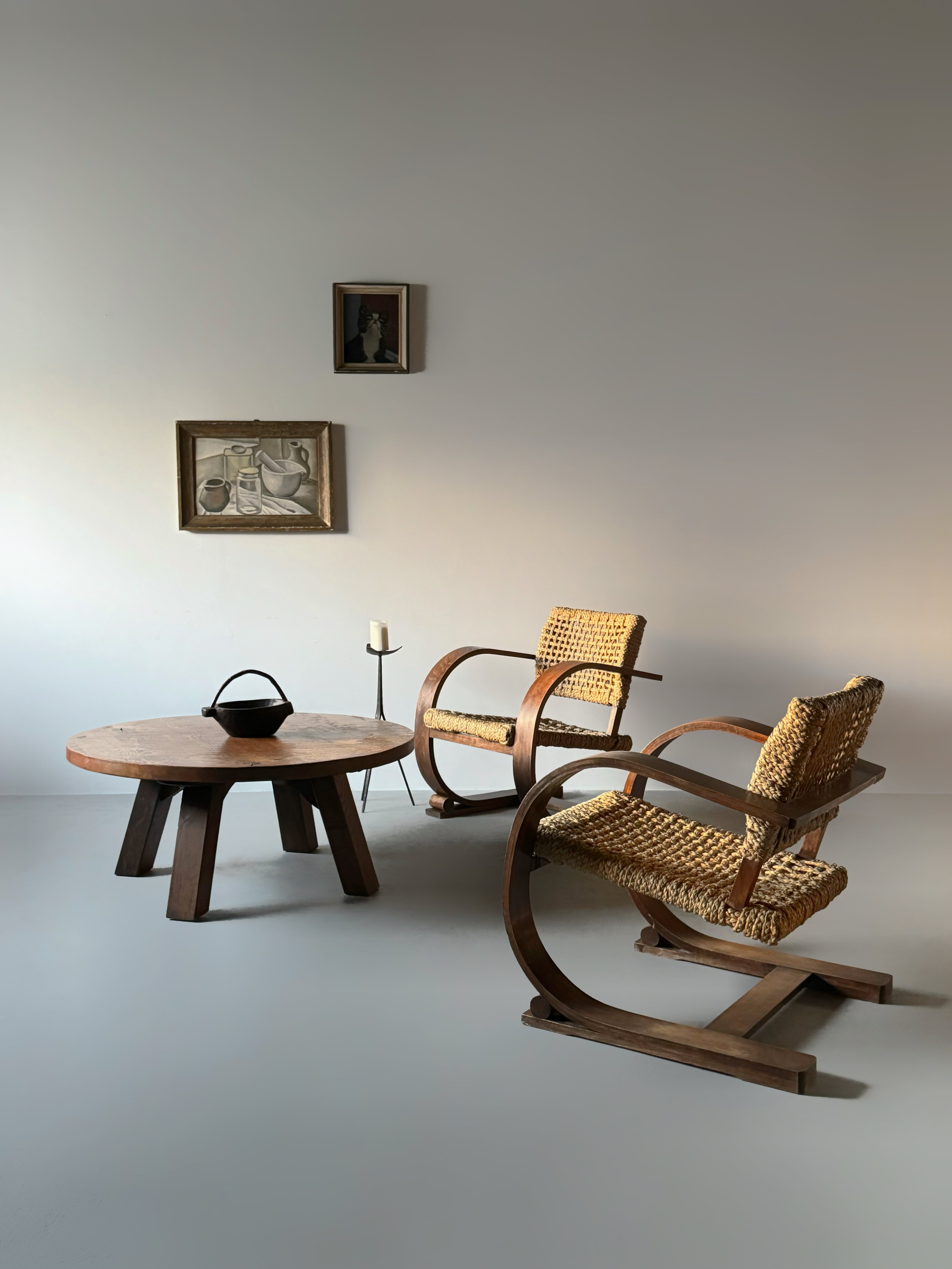 Rope Lounge Chair by Adrien Audoux & Frida Minet for Vibo Vesoul, France, 1940s