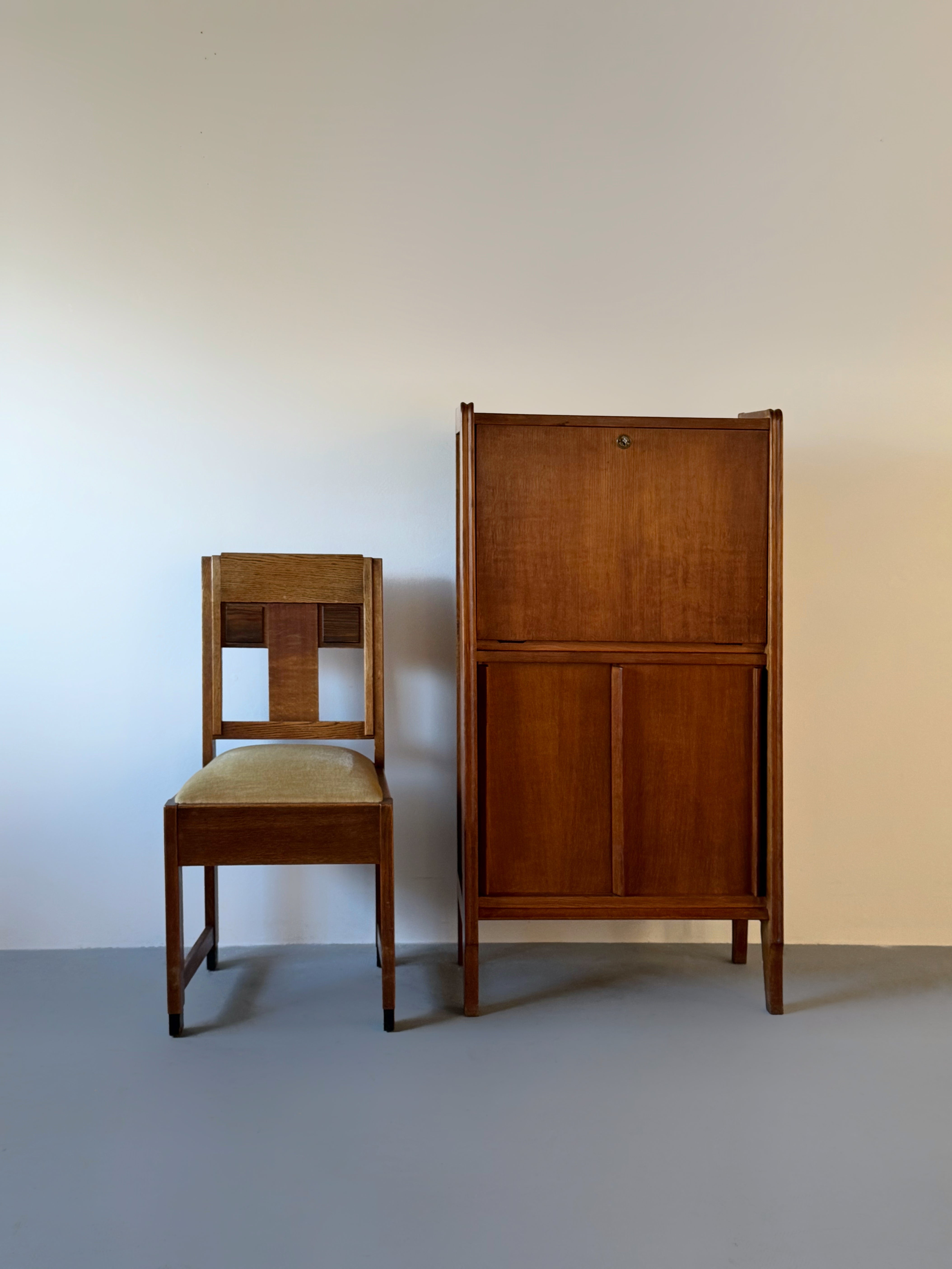 Oak secretary cabinet, France 1950s