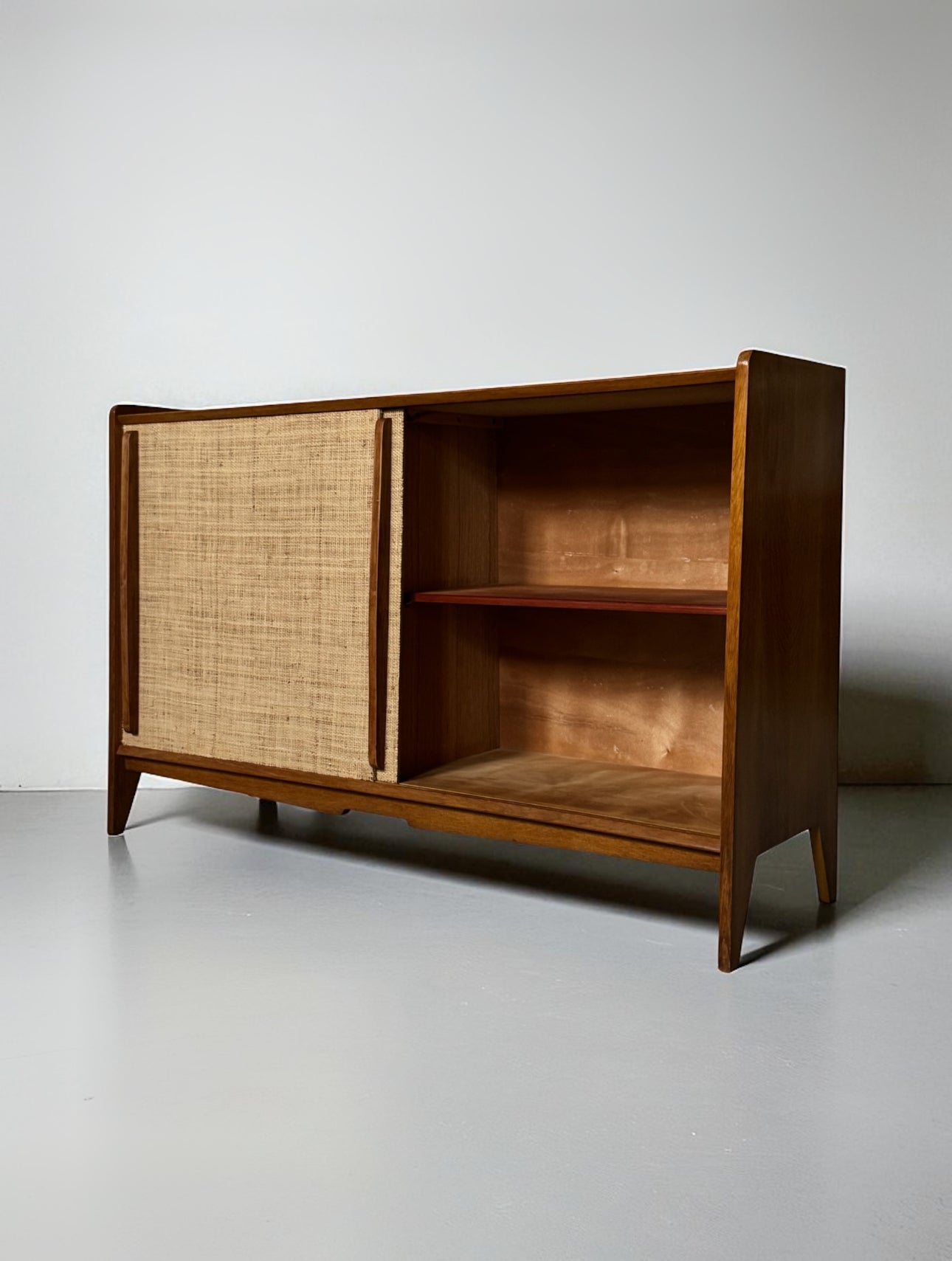 French Oak Cabinet Seagrass Doors 1950s