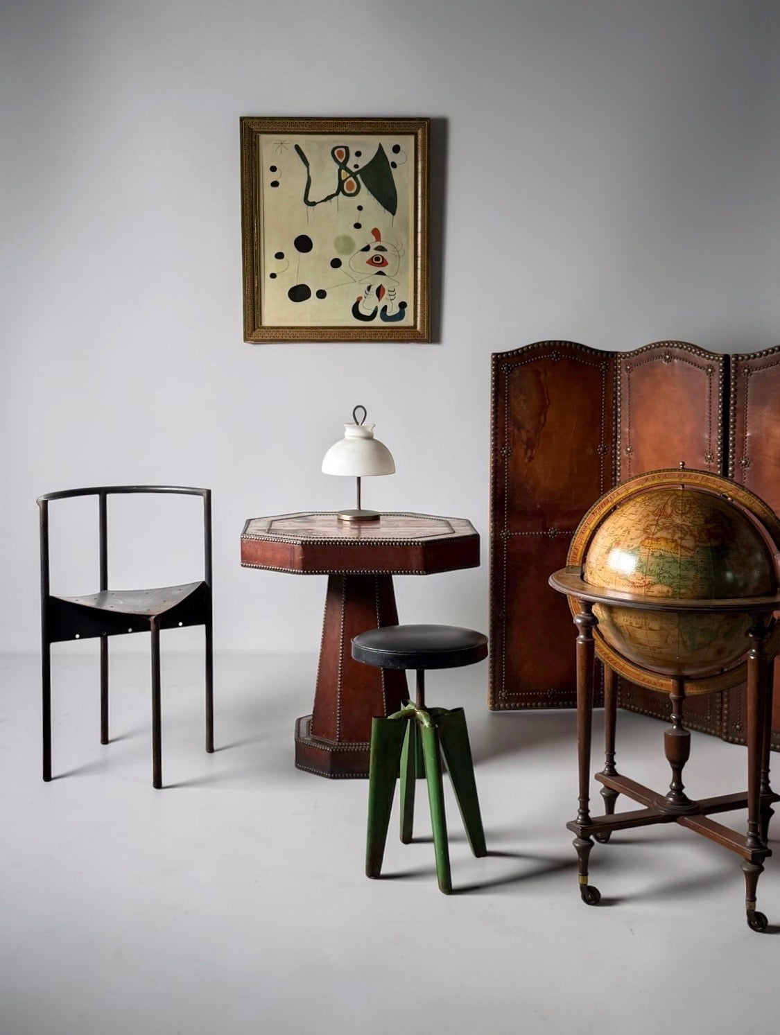 French Art Deco Studded Leather Bound Octagonal Side Table, 1920s