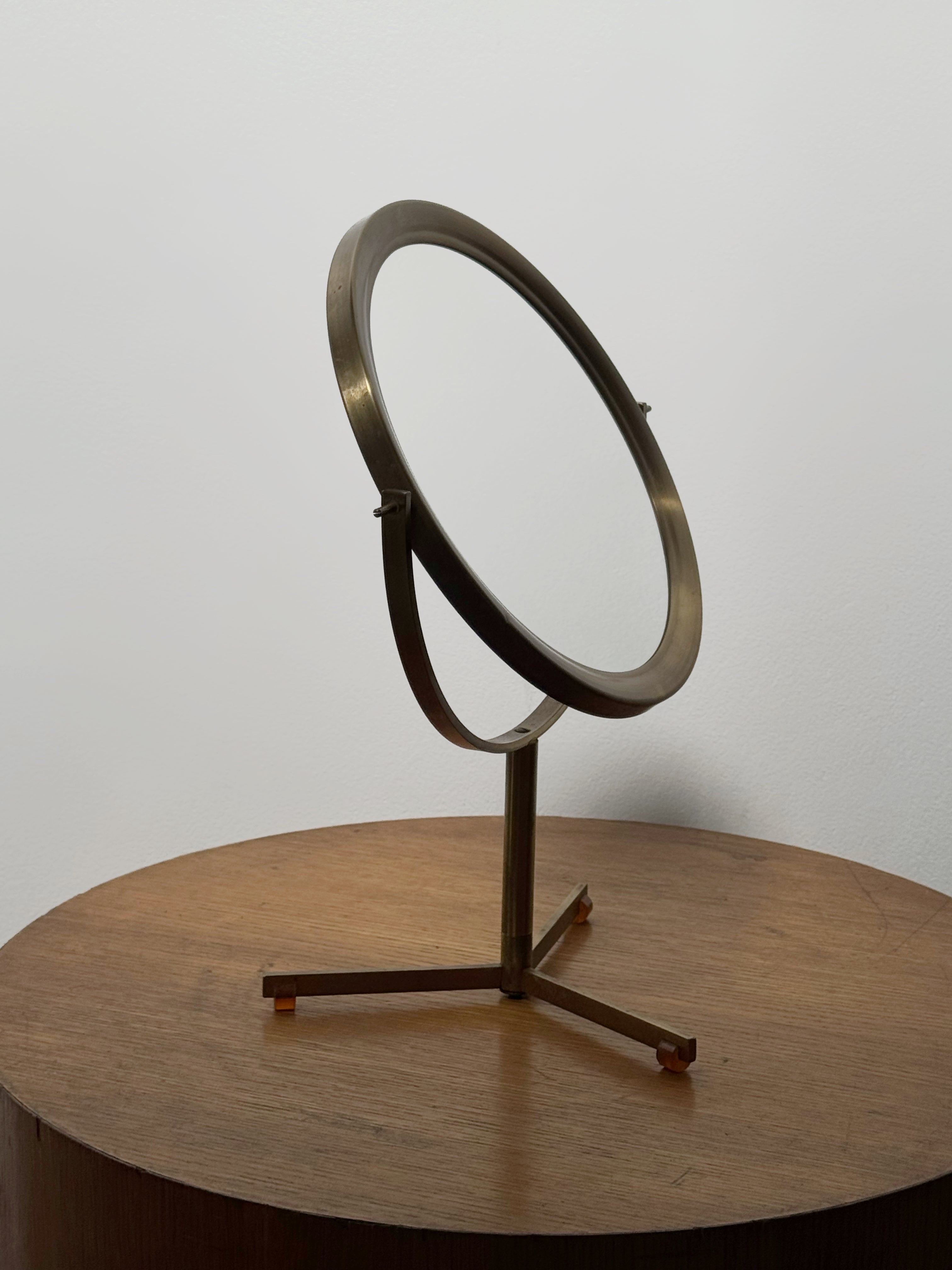 Mid-Century Brass Tripod Table Swivel Mirror, 1960s