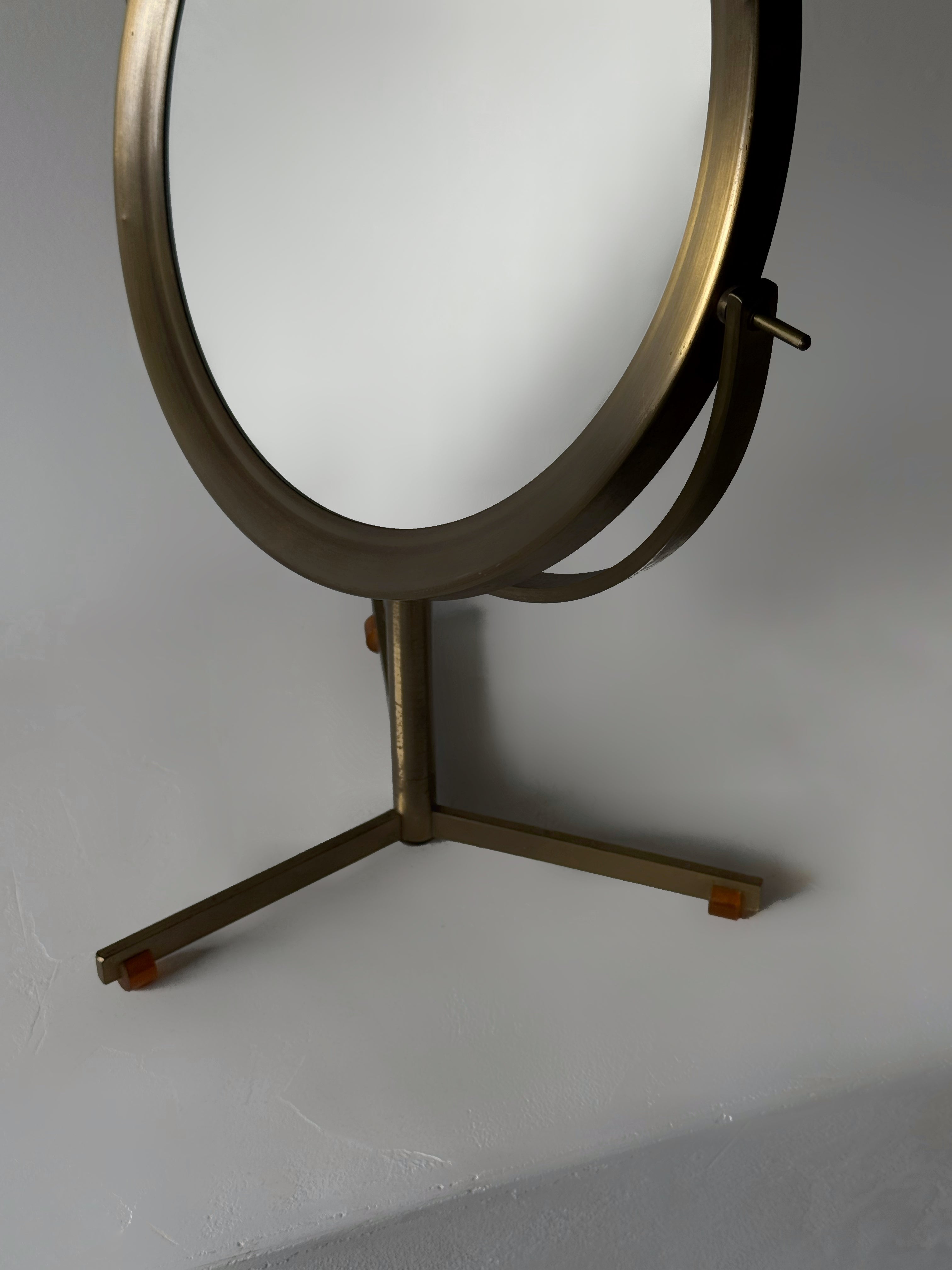 Mid-Century Brass Tripod Table Swivel Mirror, 1960s