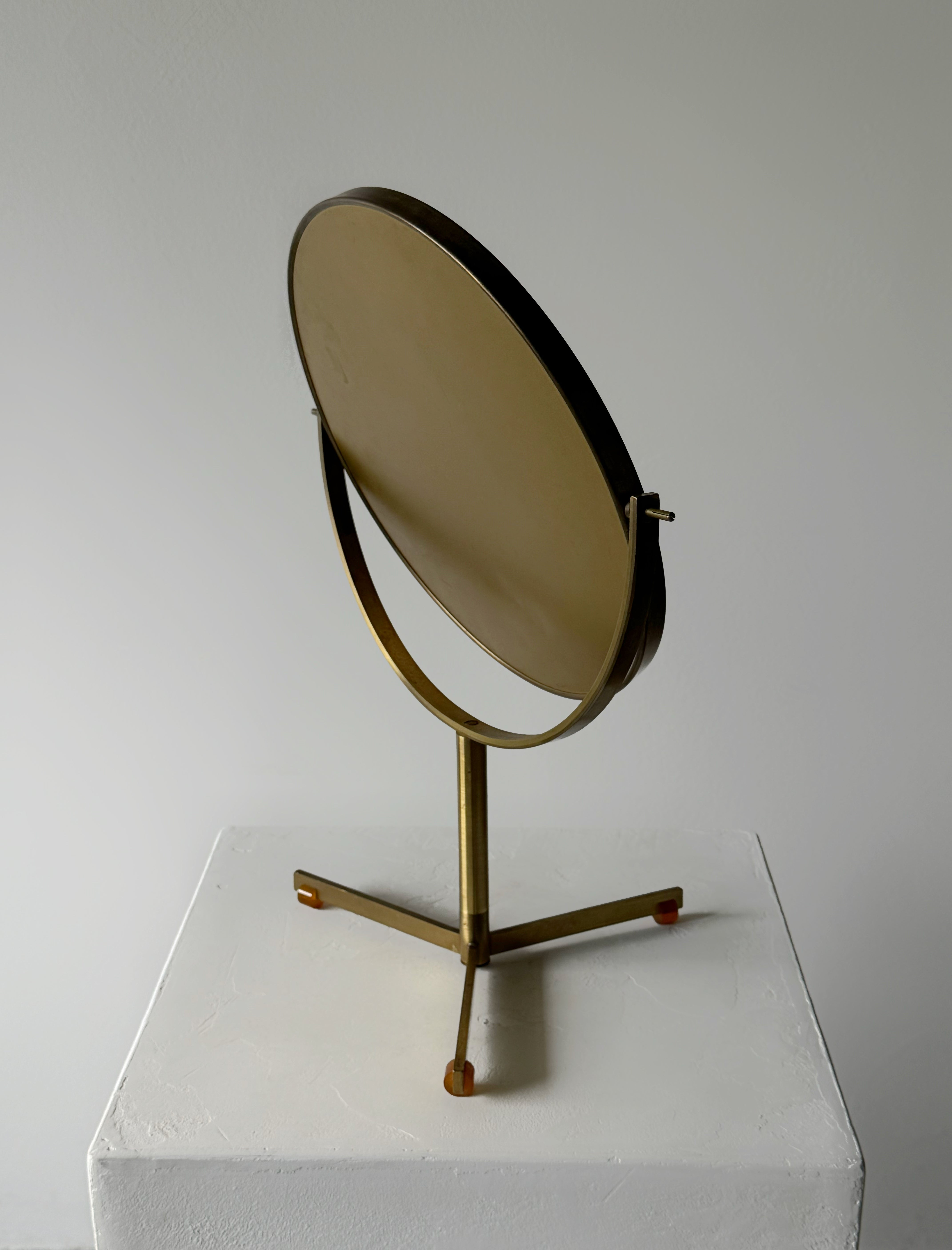 Mid-Century Brass Tripod Table Swivel Mirror, 1960s