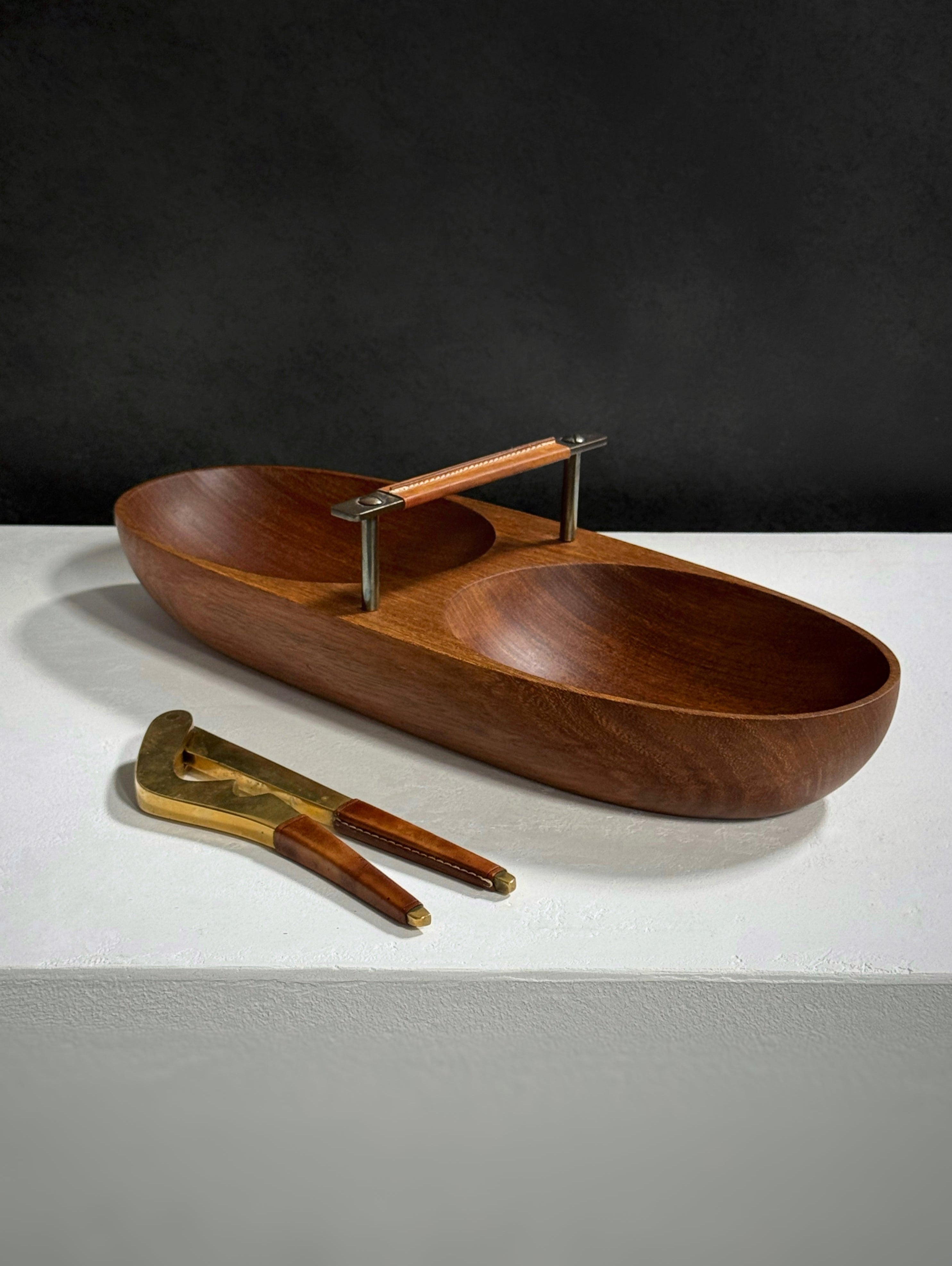 Large Bowl Model 451 and Nutcracker with Leather Handles, 1950s Vienna, Austria