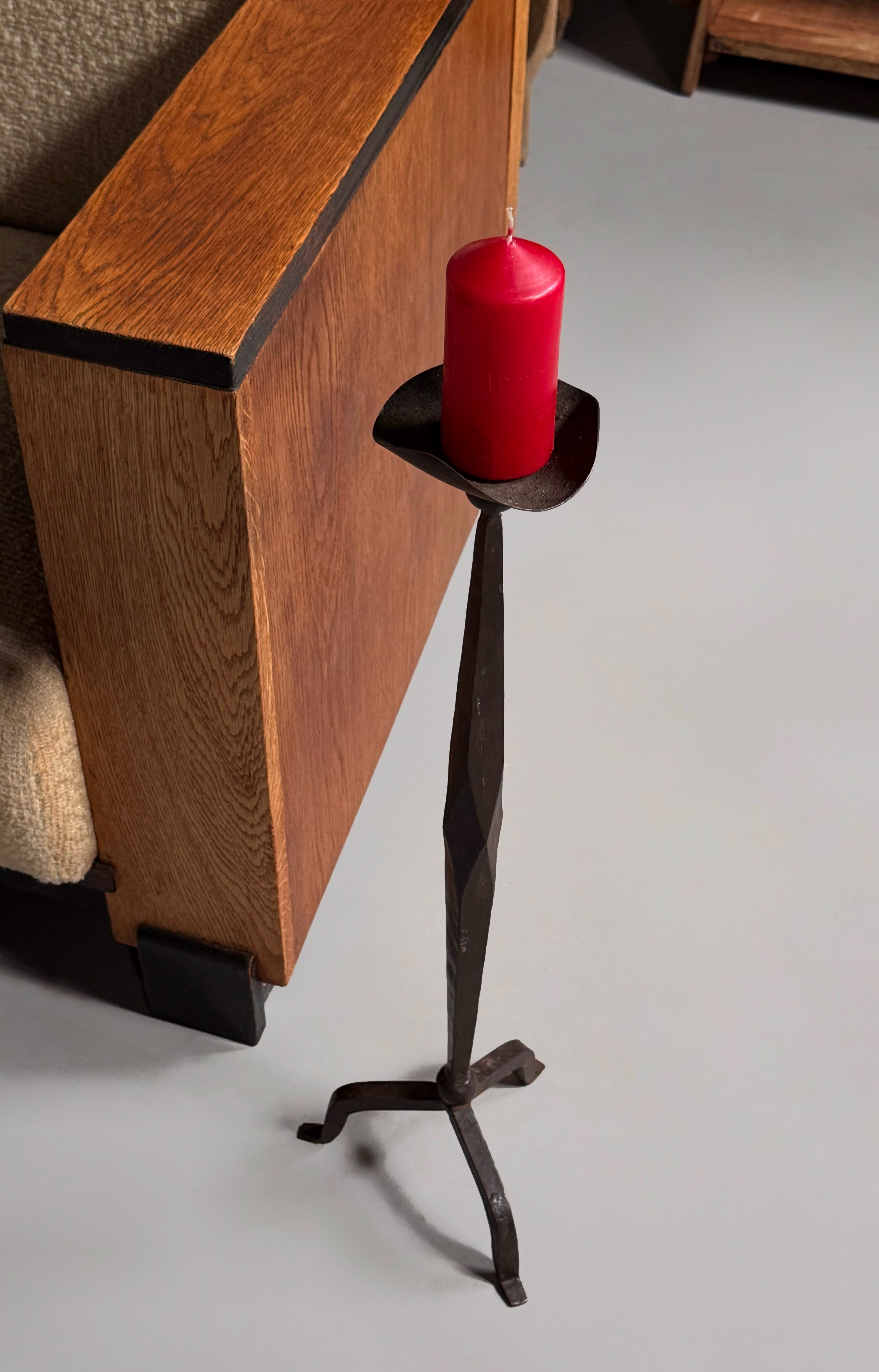 Pair of Brutalist Forged Iron Candle Holders, France 1950s–60s