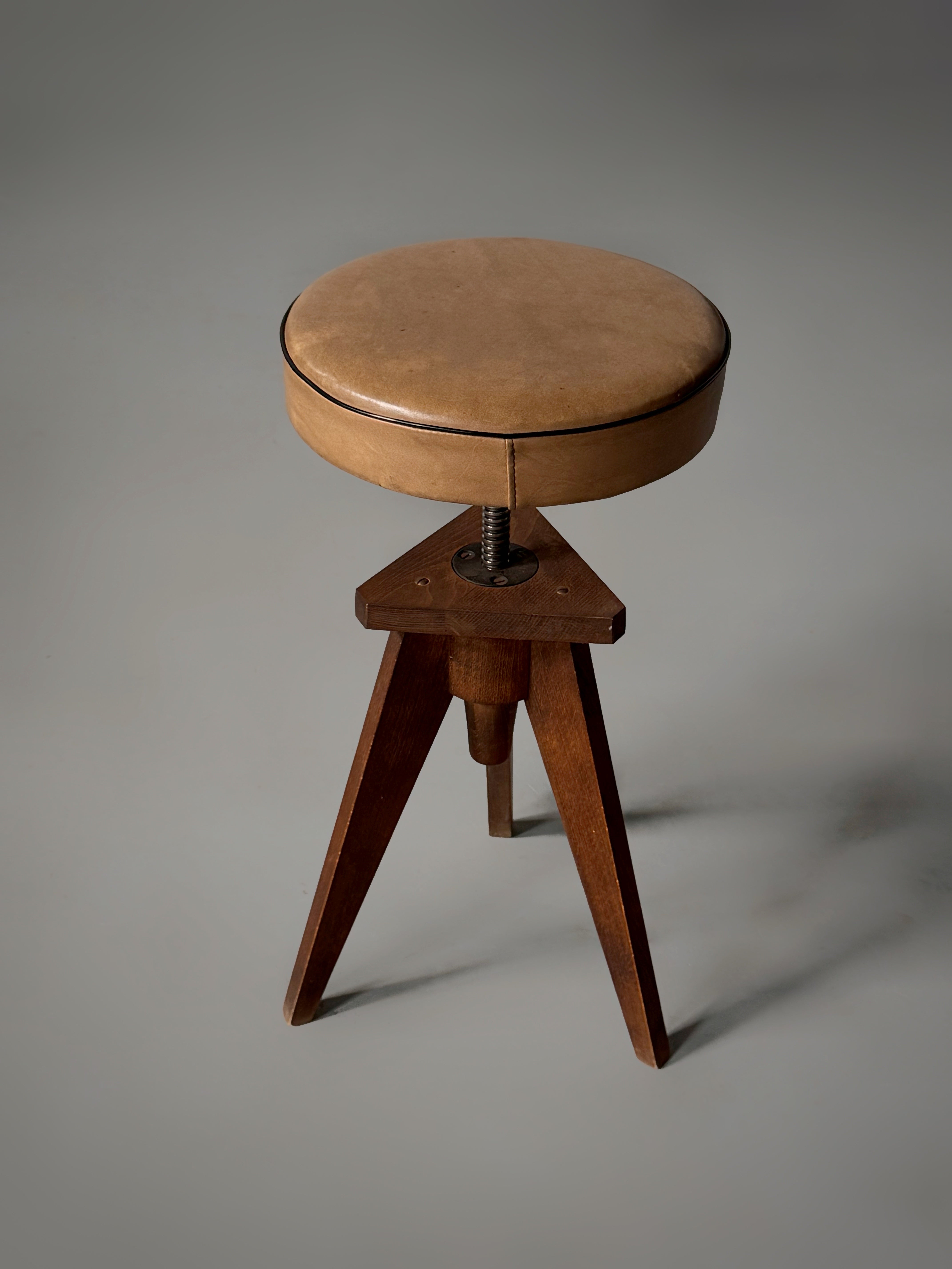 Tripod Adjustable Stool, France 1950s