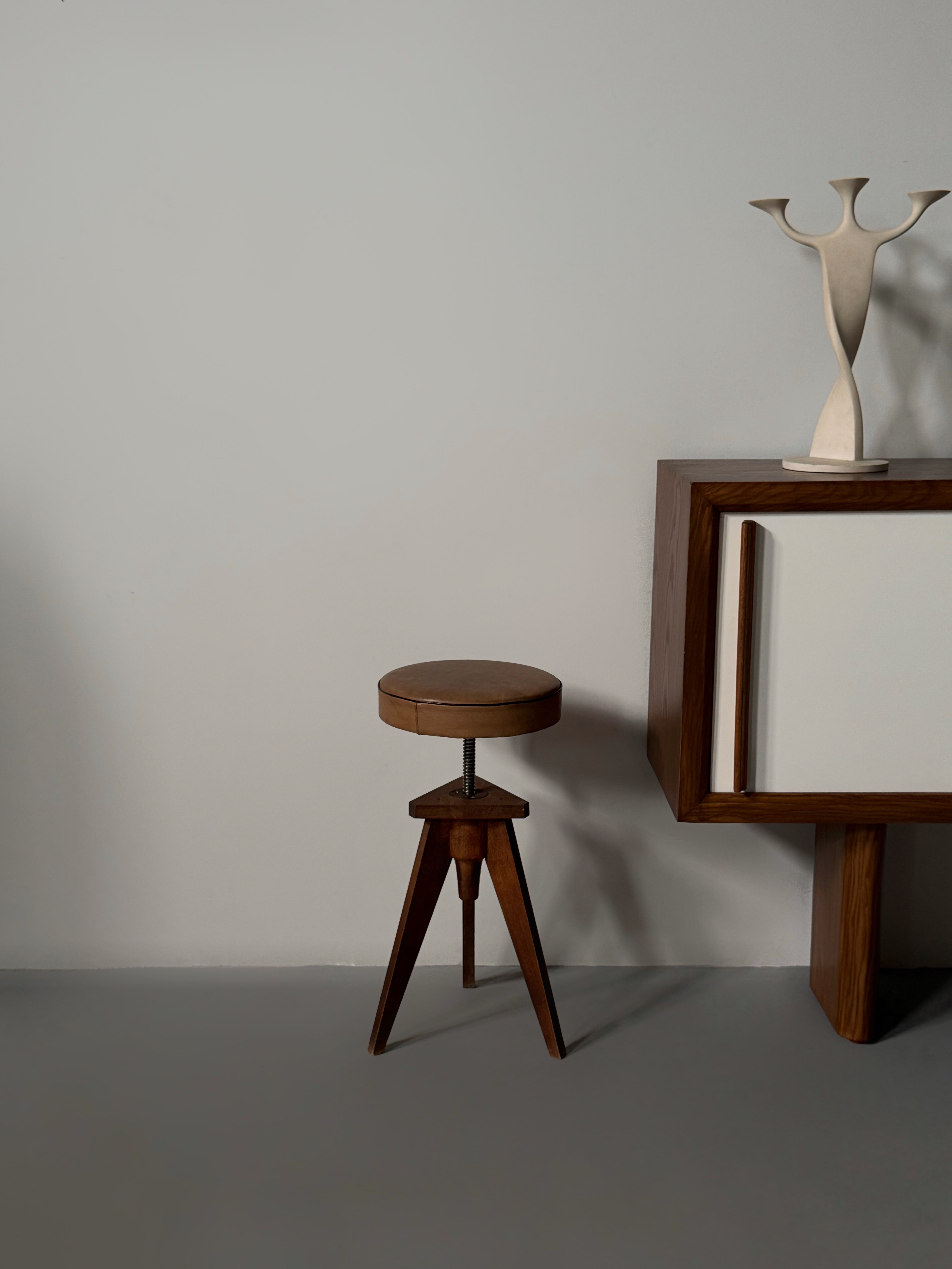 Tripod Adjustable Stool, France 1950s