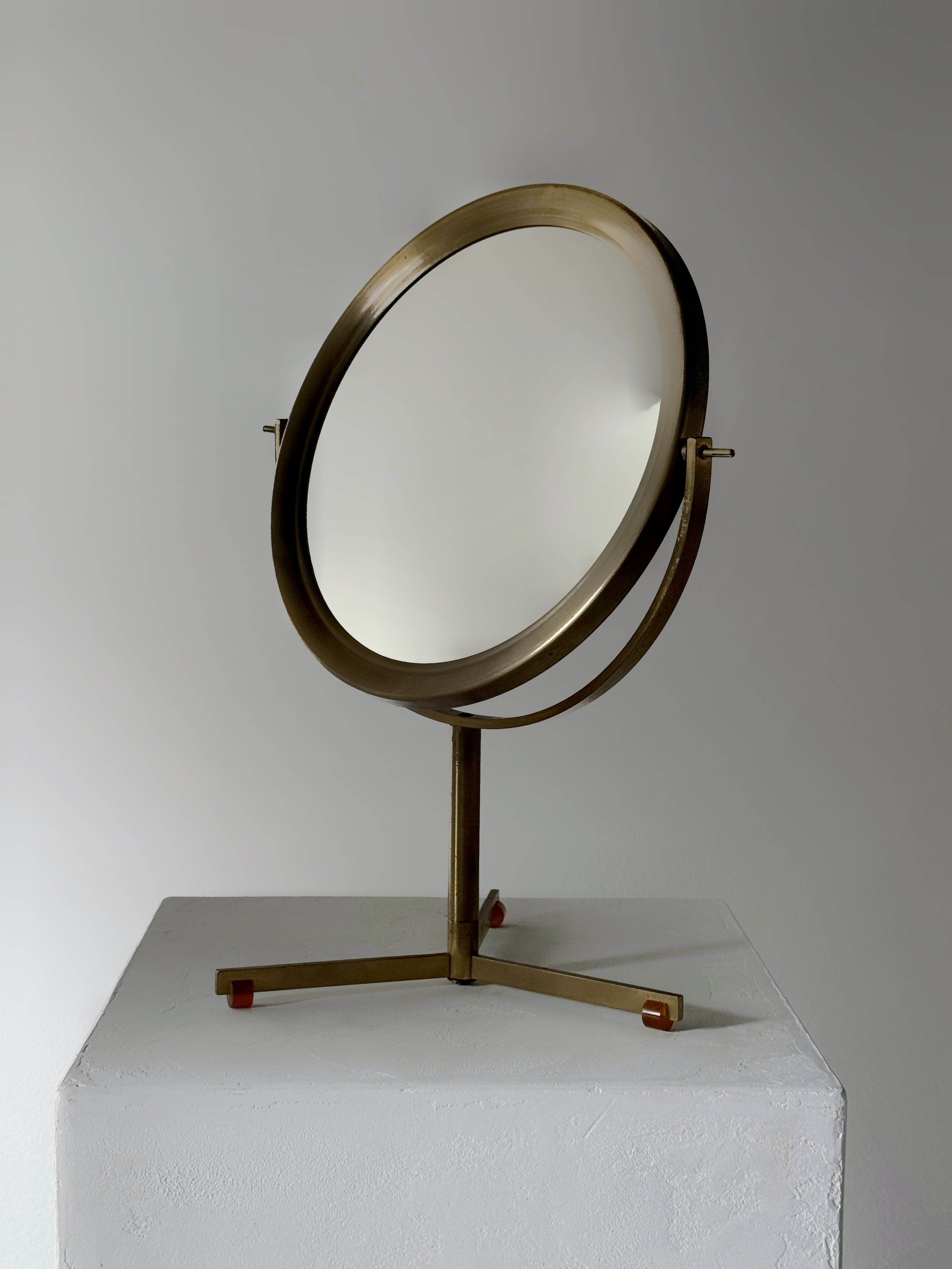 Mid-Century Brass Tripod Table Swivel Mirror, 1960s