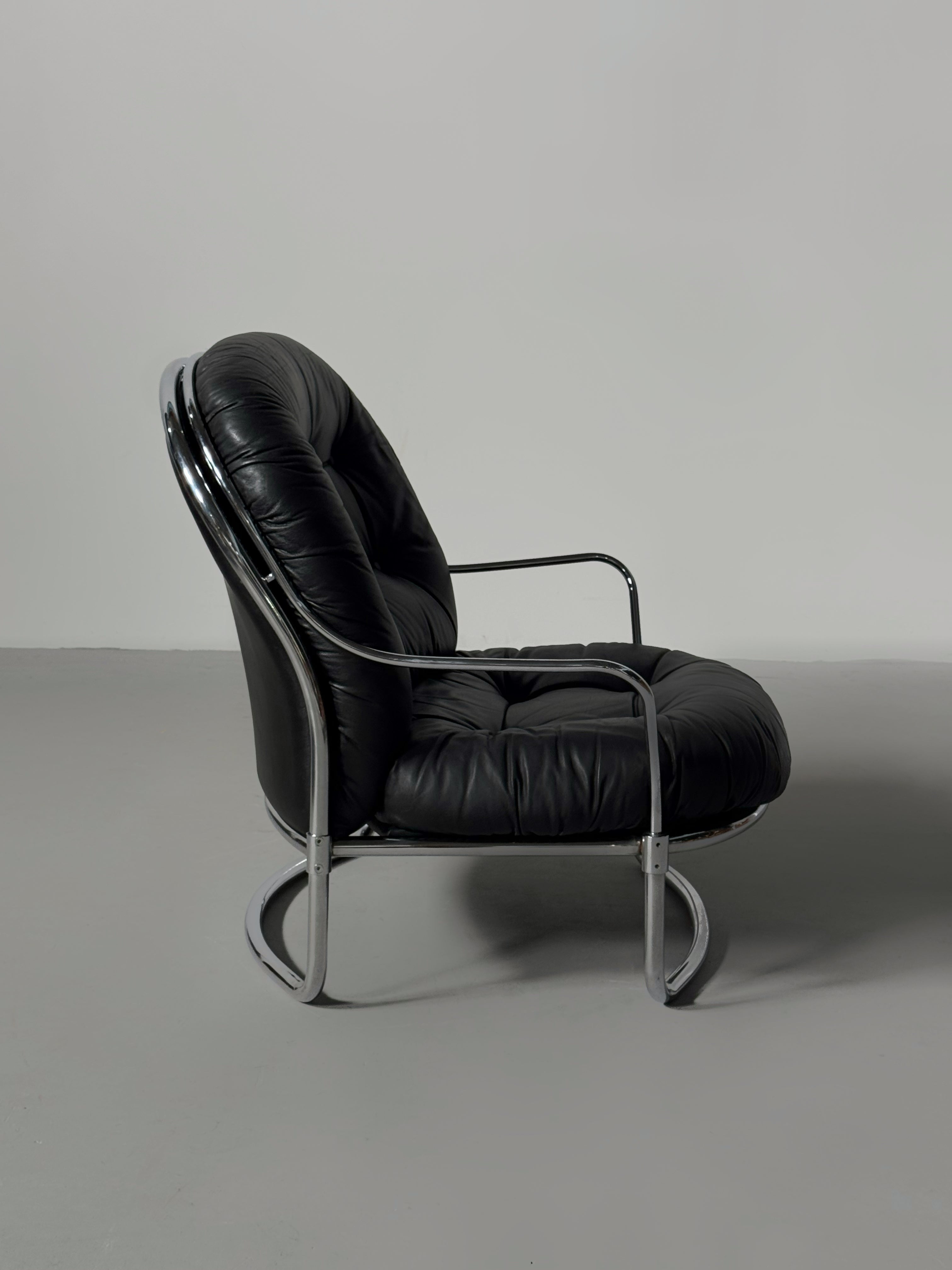 "915" Black Leather Armchair & Ottoman by Carlo de Carli, Italy 1960s