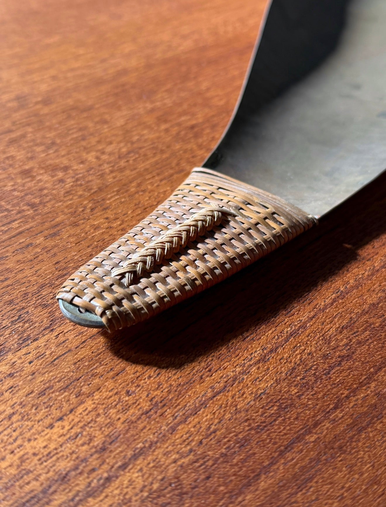 Hammered Serving Plate with wicker vienna around 1950s