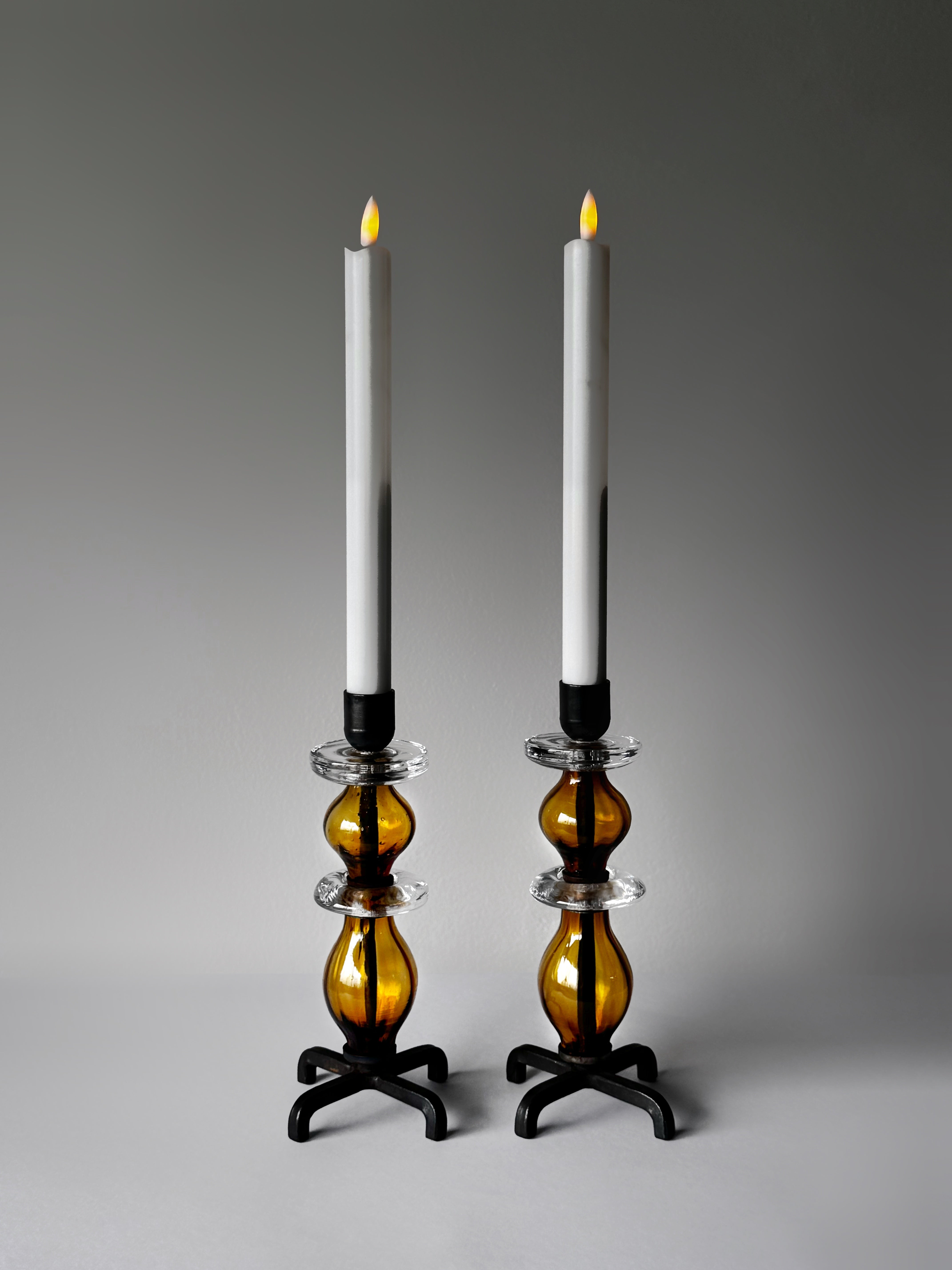 Pair of Candle Holders by Erik Höglund for Kosta Boda, Sweden 1970's