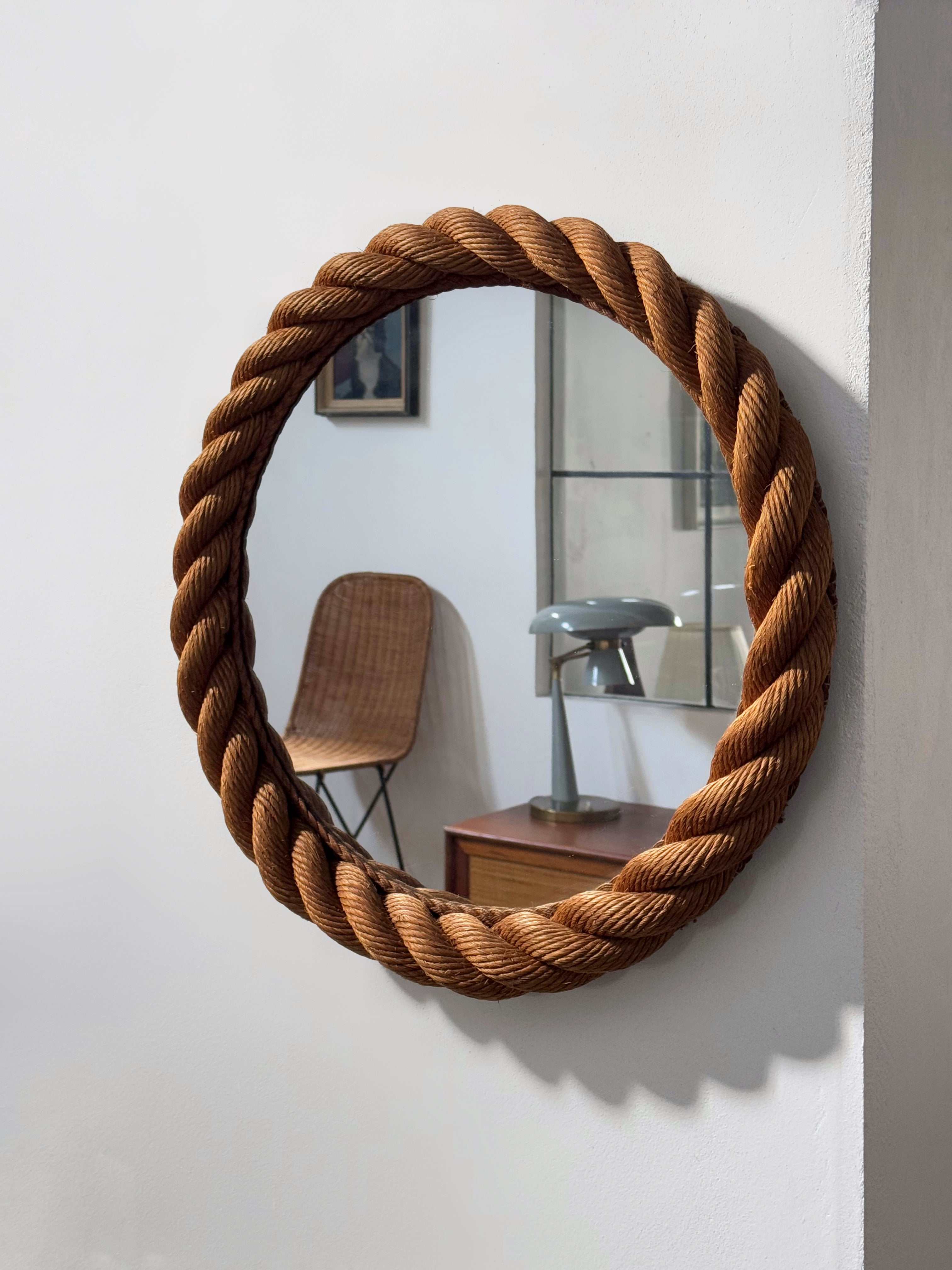 Rope Round Mirror by Adrien Audoux & Frida Minet , France 1960s