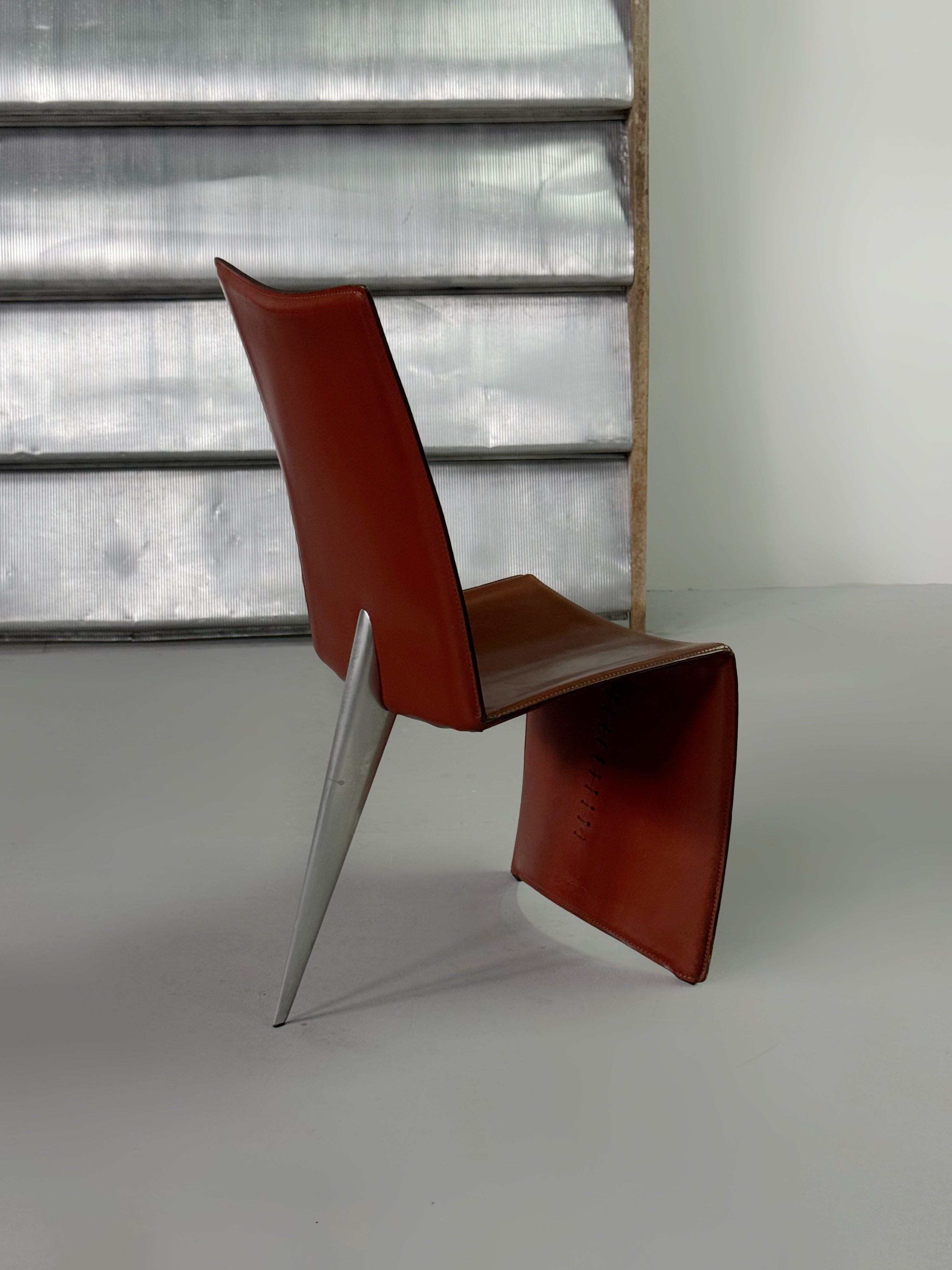 "Ed Archer" Leather and Polished Aluminum Chair by Philippe Starck for Driade