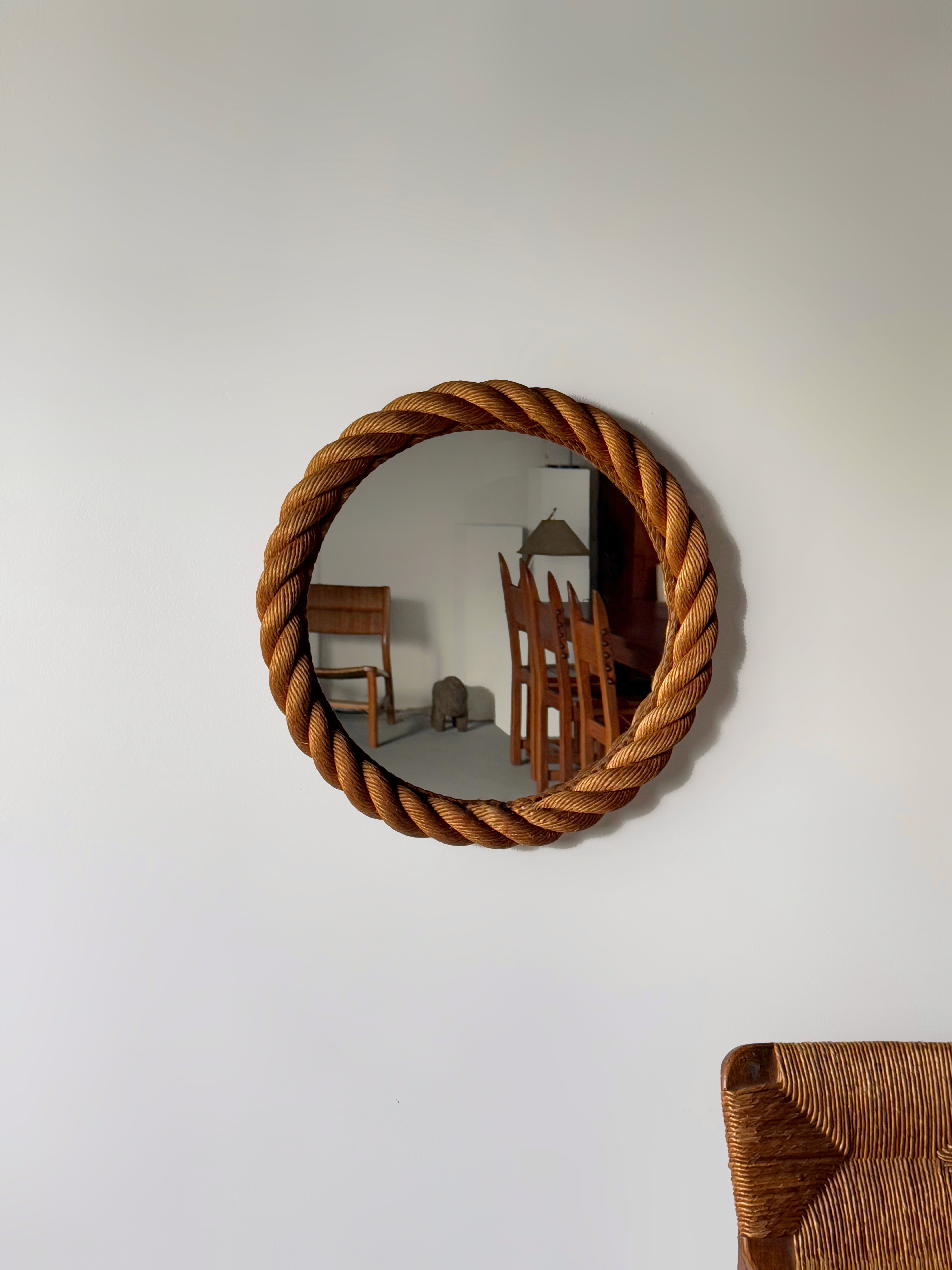 Rope Round Mirror by Adrien Audoux & Frida Minet , France 1960s