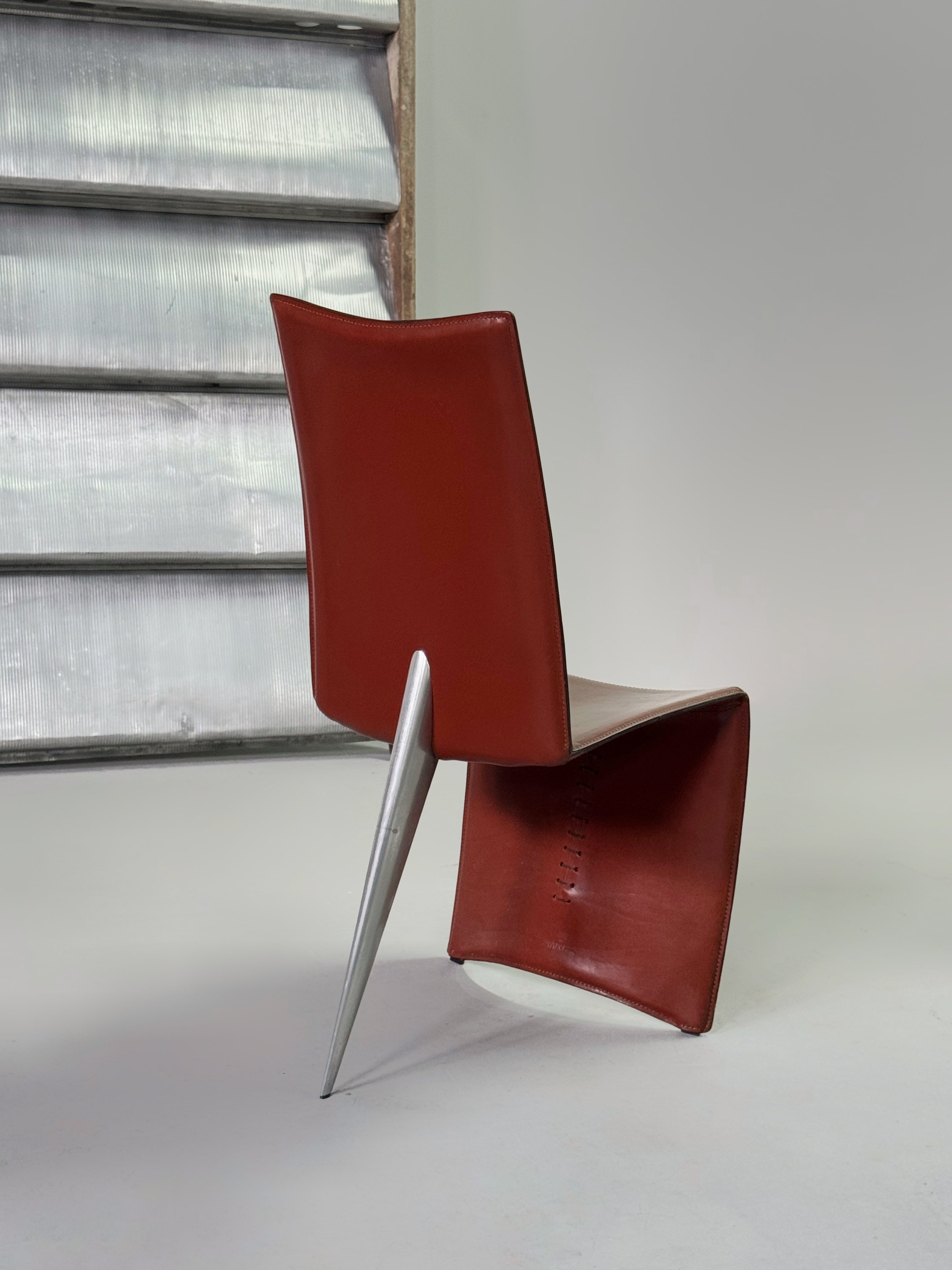 "Ed Archer" Leather and Polished Aluminum Chair by Philippe Starck for Driade