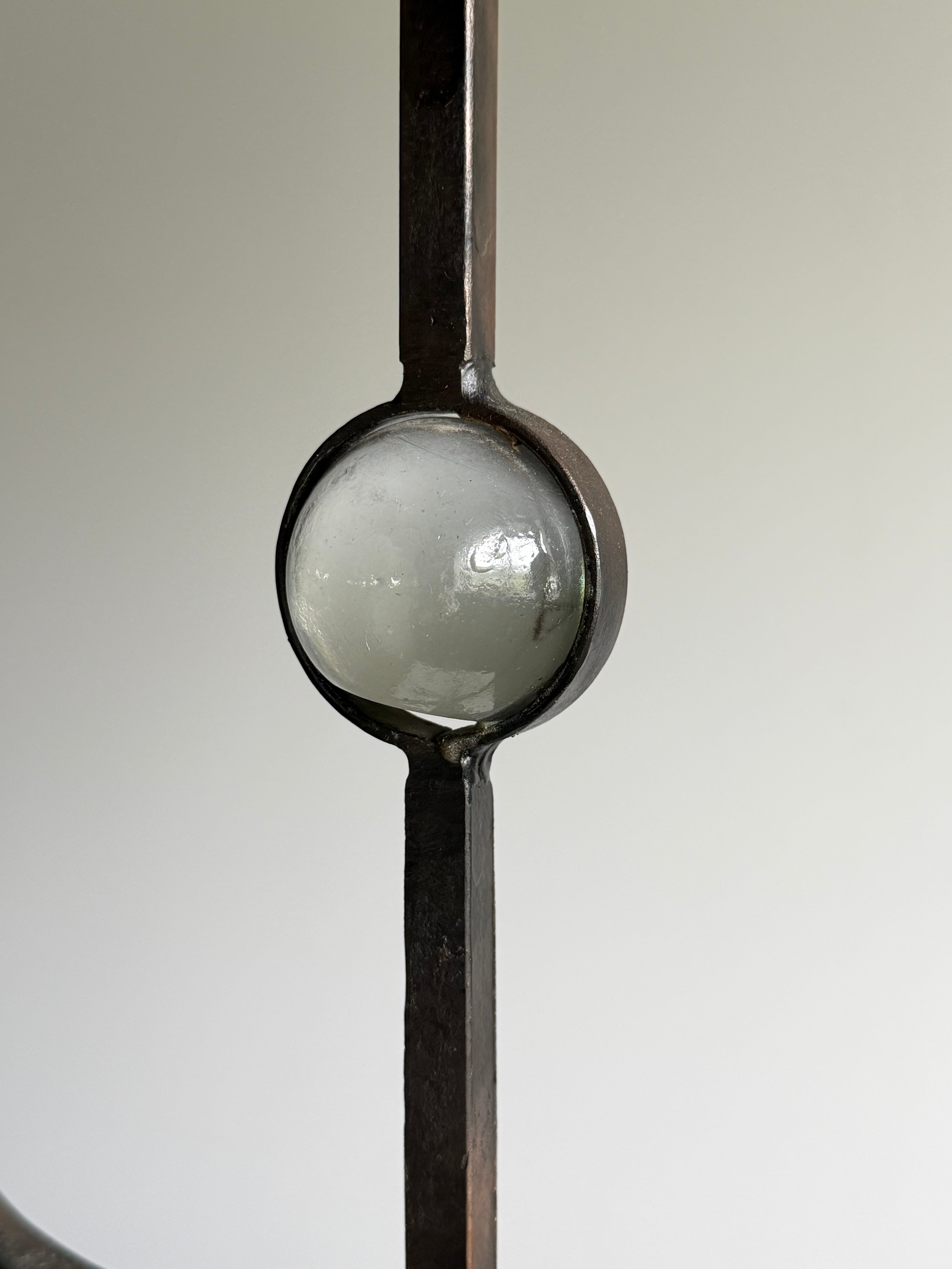 Three-Arm Wrought Iron Candle Holder with Glass Accents, 1950s