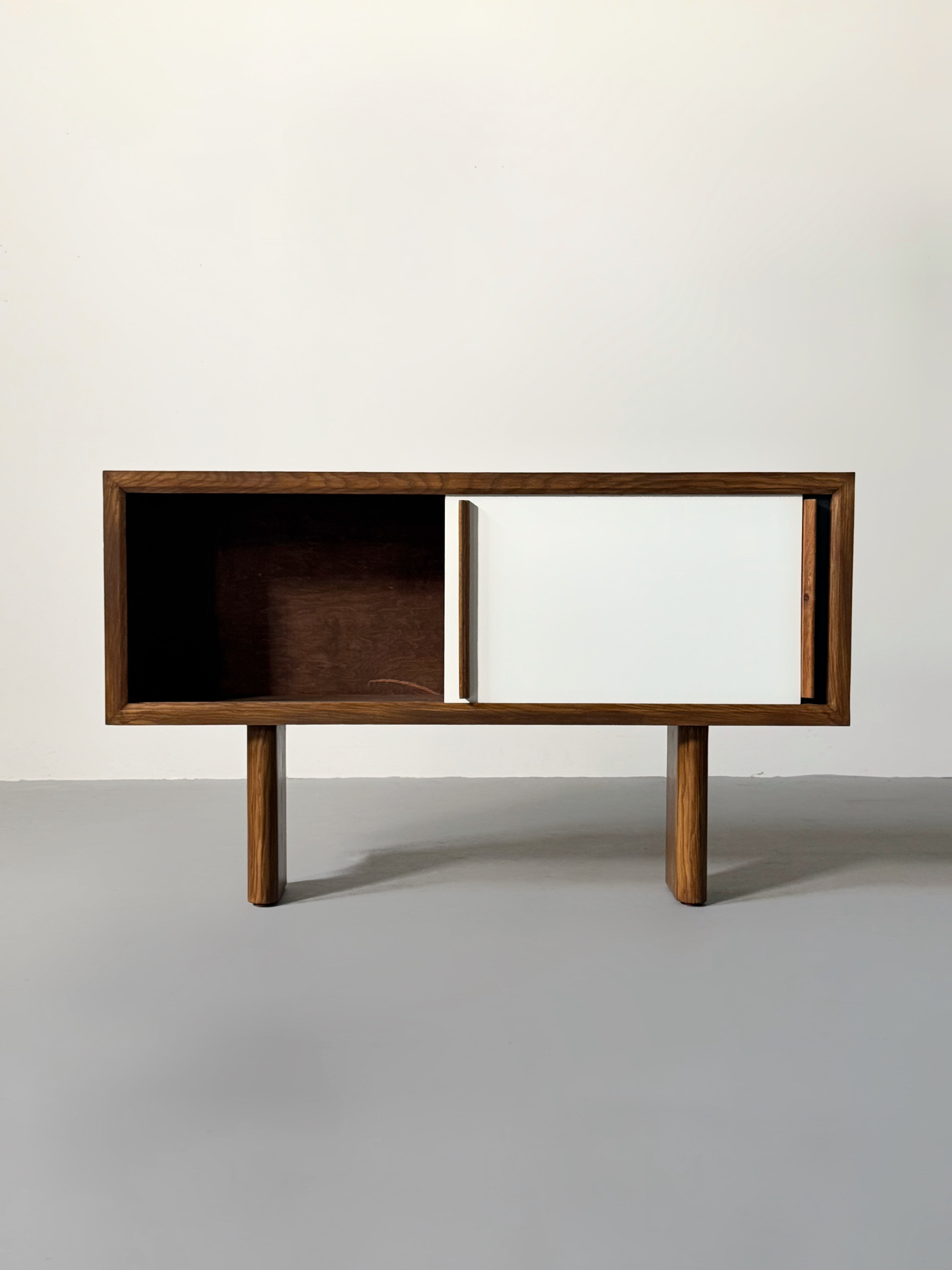 Sculptural Sideboard with Black & White Sliding Doors, France 1950s