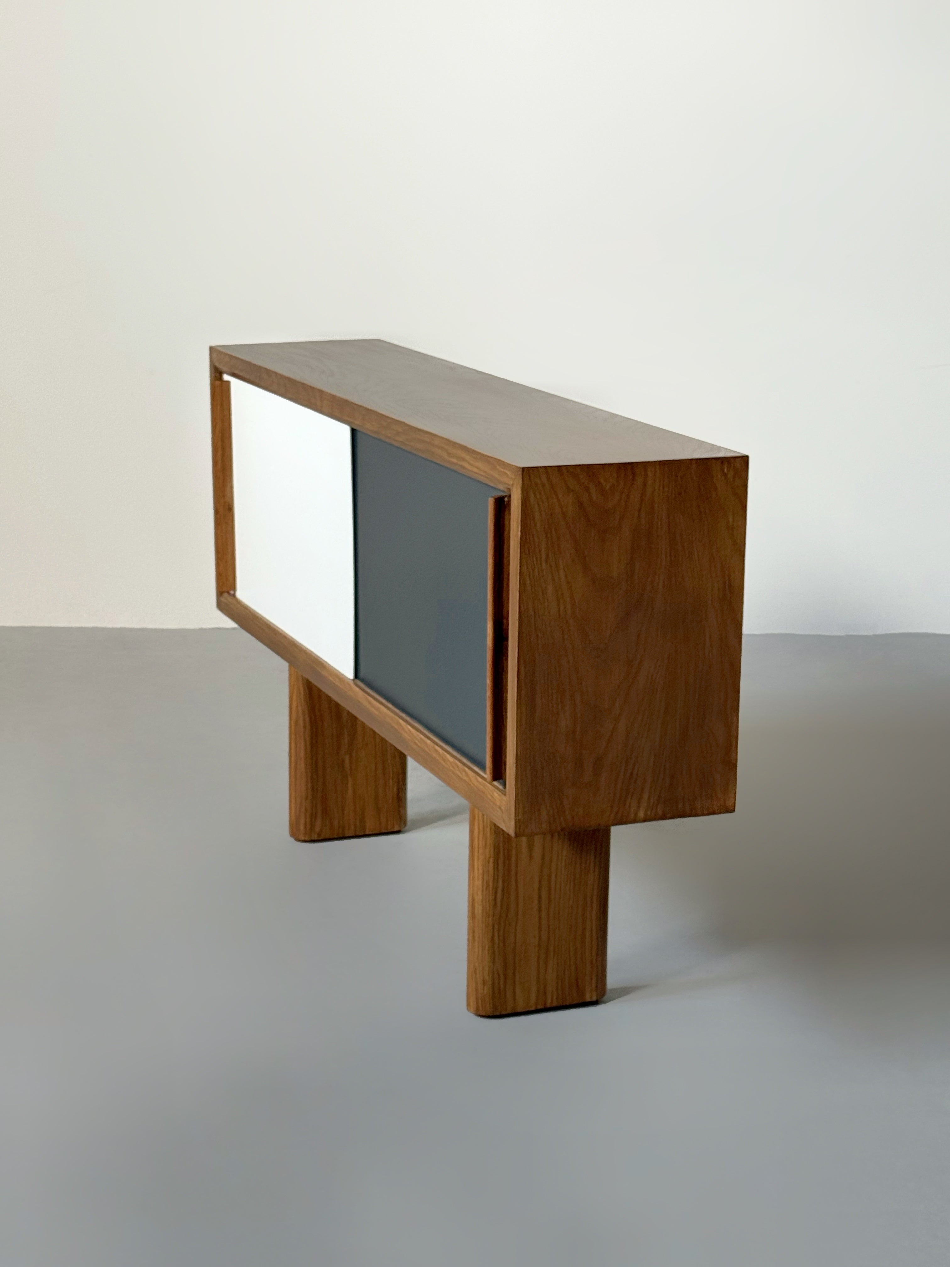 Sculptural Sideboard with Black & White Sliding Doors, France 1950s