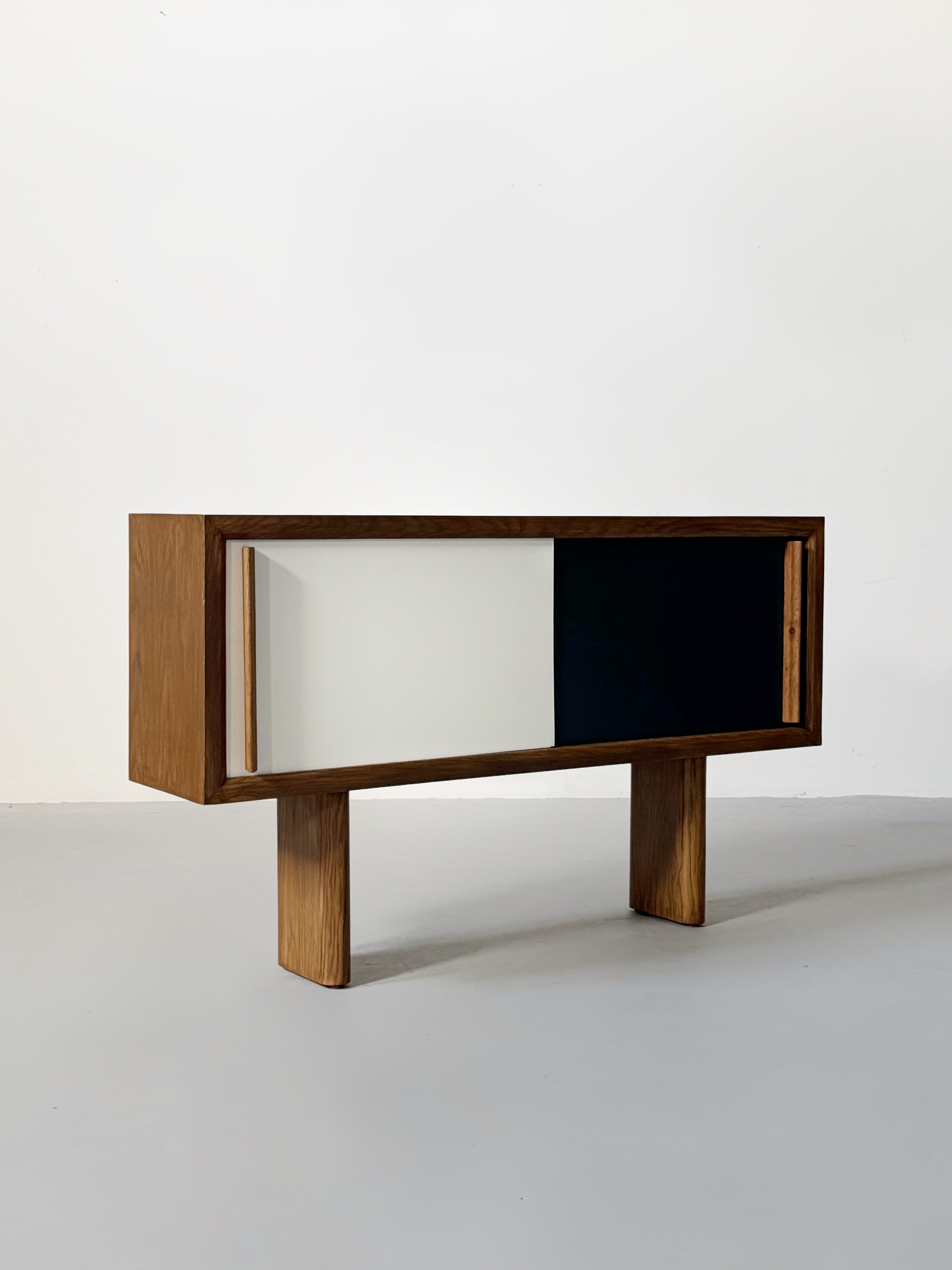 Sculptural Sideboard with Black & White Sliding Doors, France 1950s