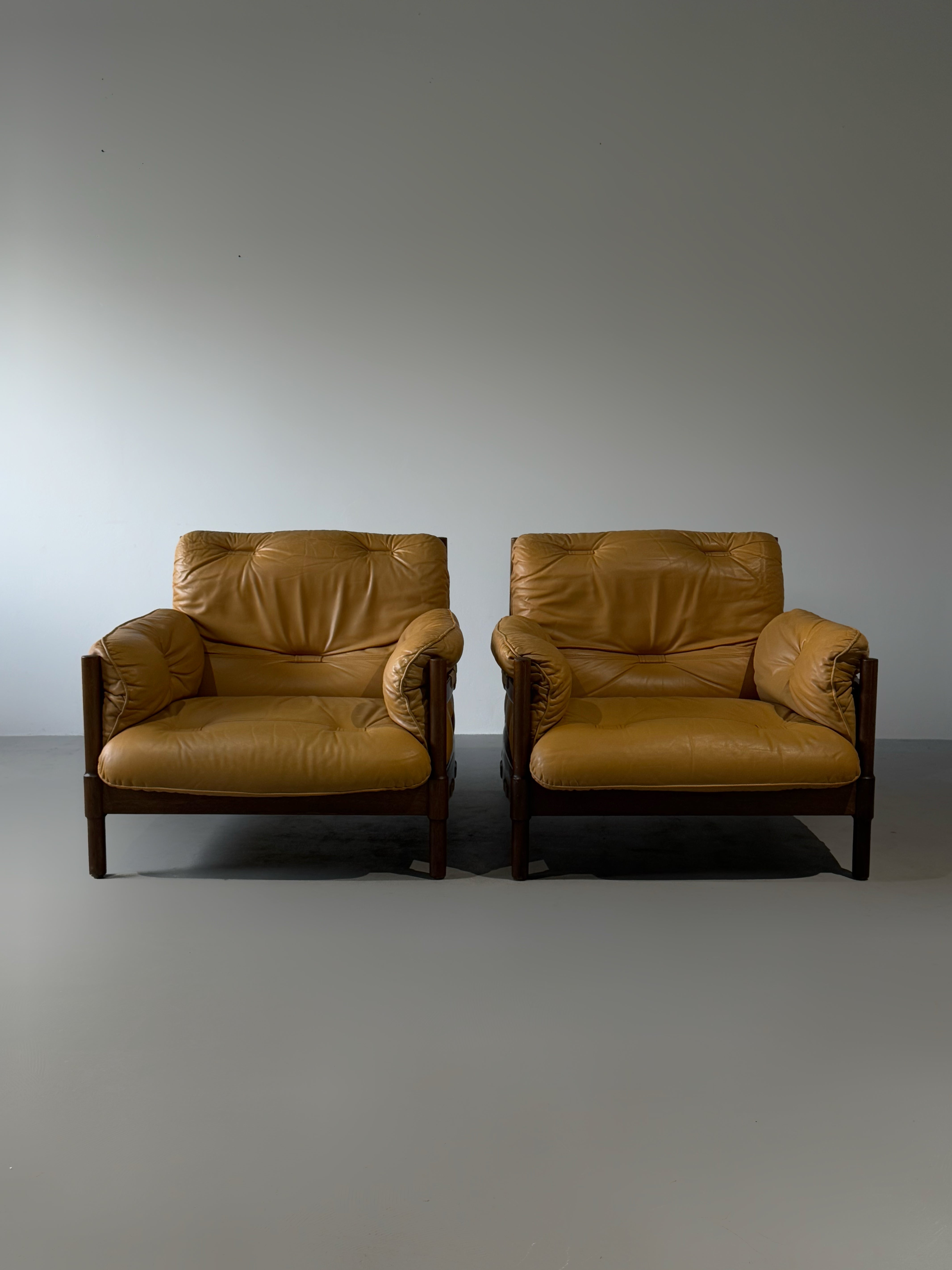 Armchair in Leather and Jatoba Wood, Brazil 1970s