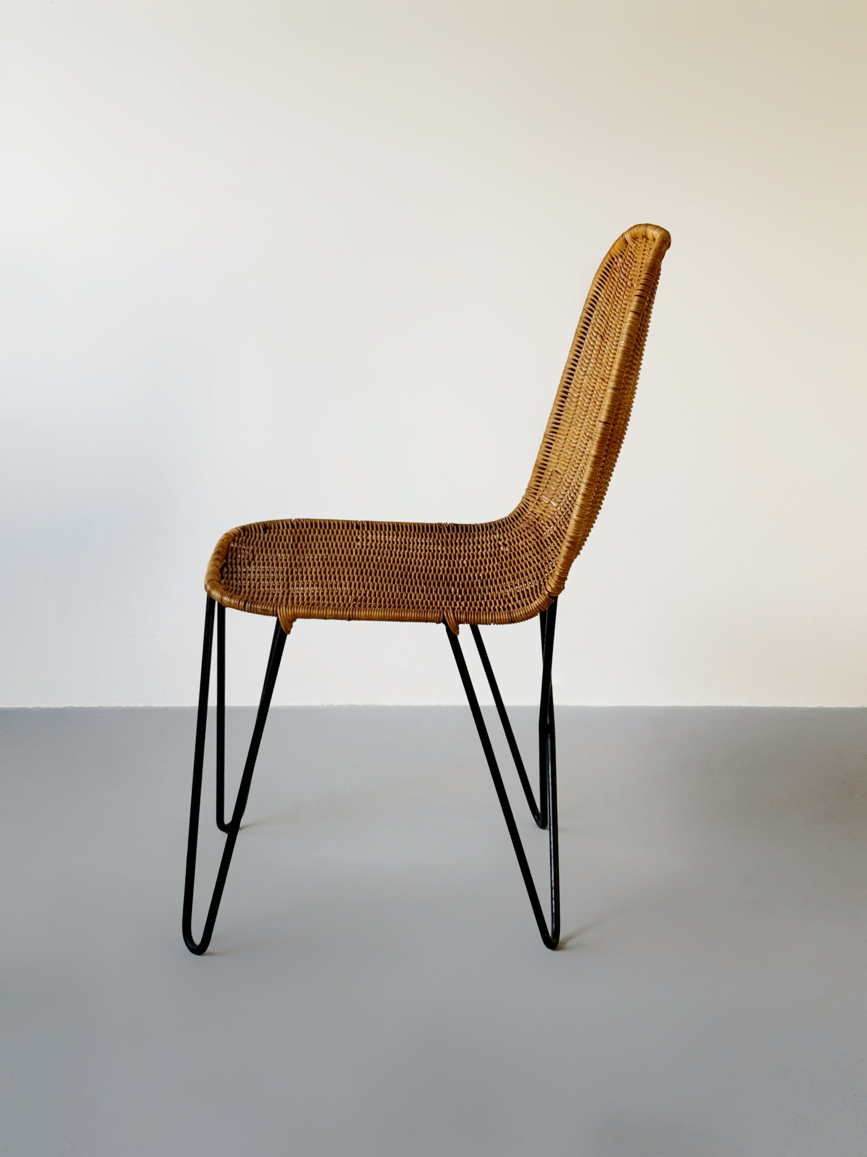 Rattan and Metal Chair by Raoul Guys, France 1950s