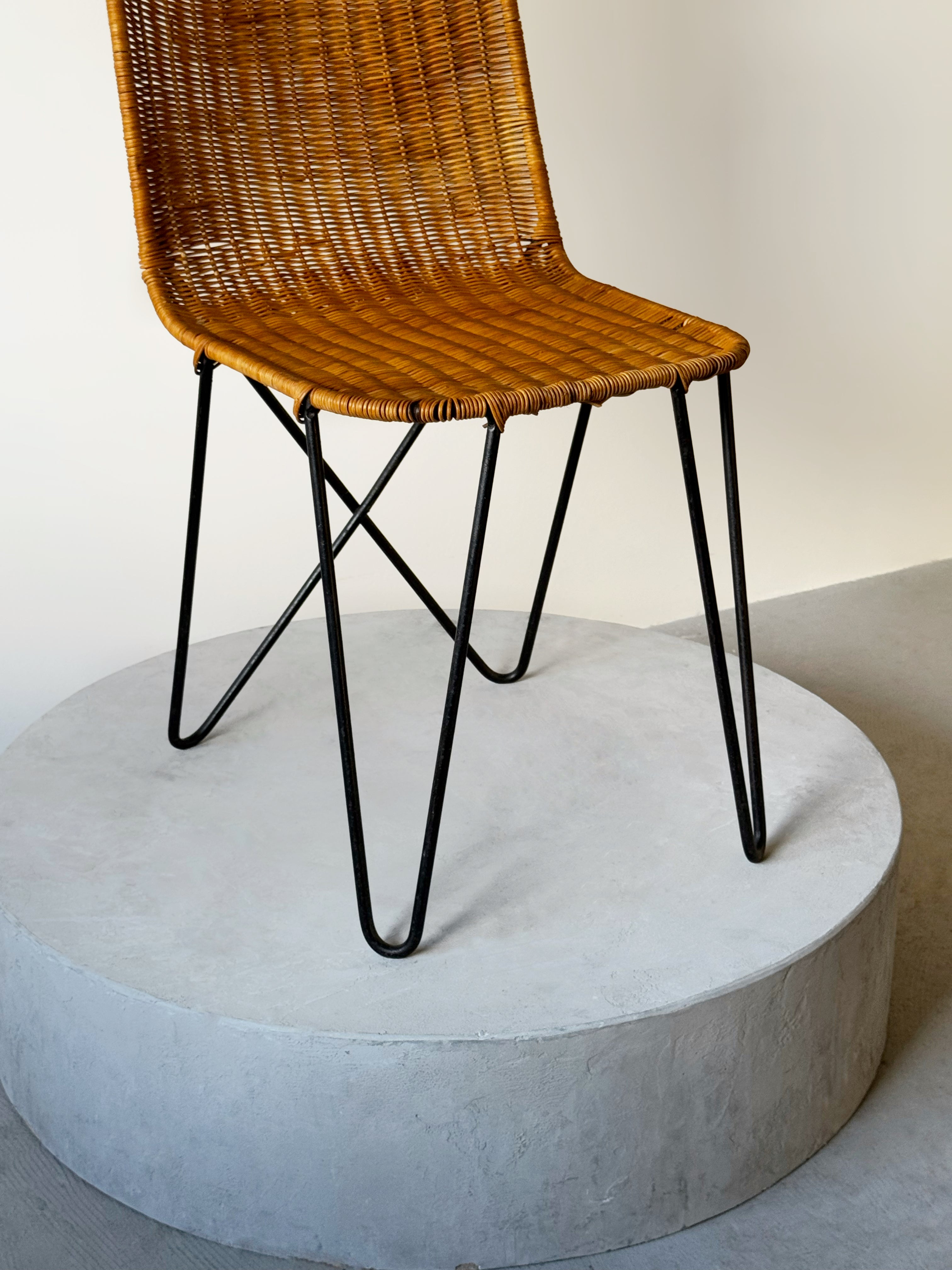 Rattan and Metal Chair by Raoul Guys, France 1950s