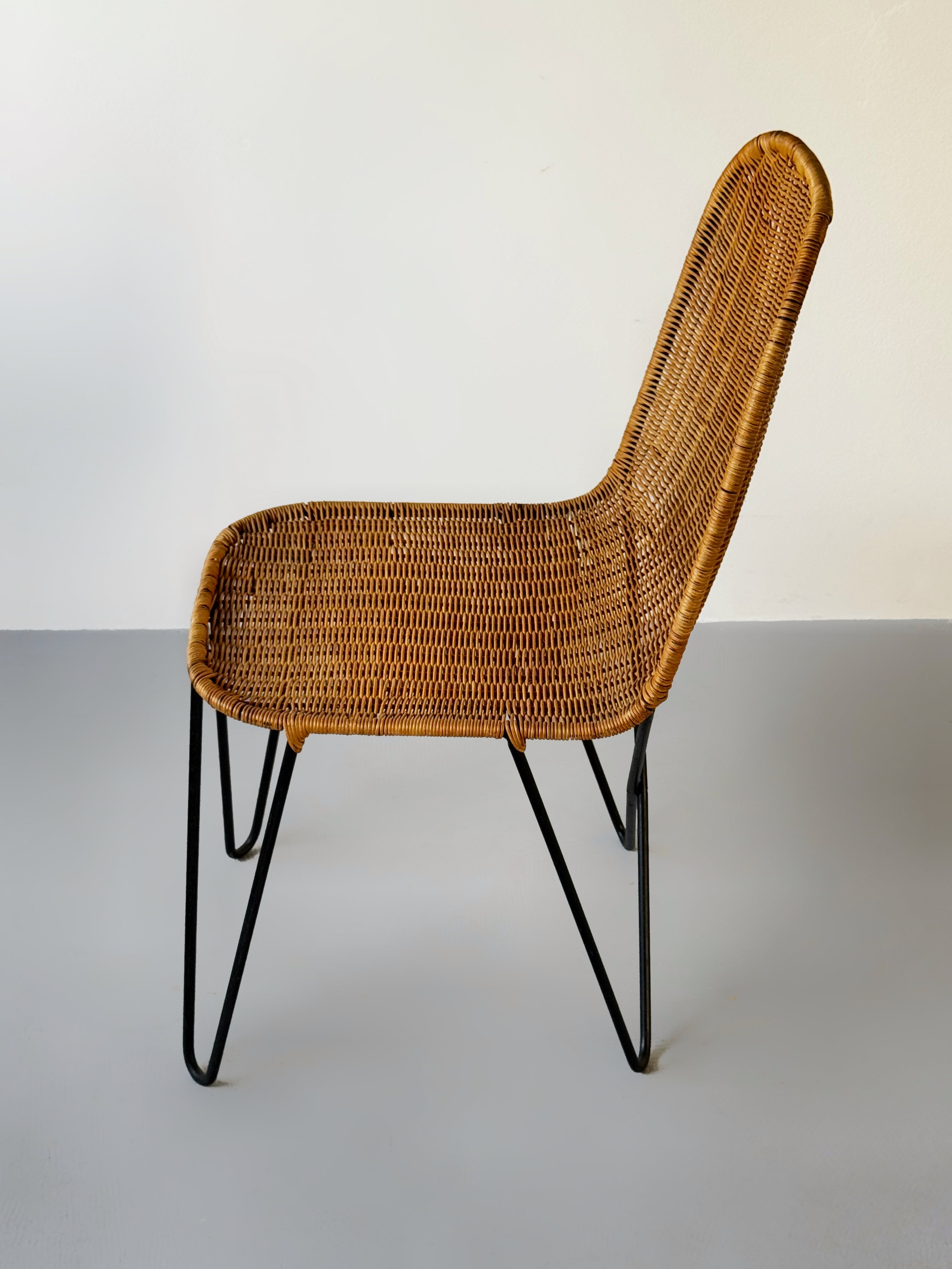 Rattan and Metal Chair by Raoul Guys, France 1950s