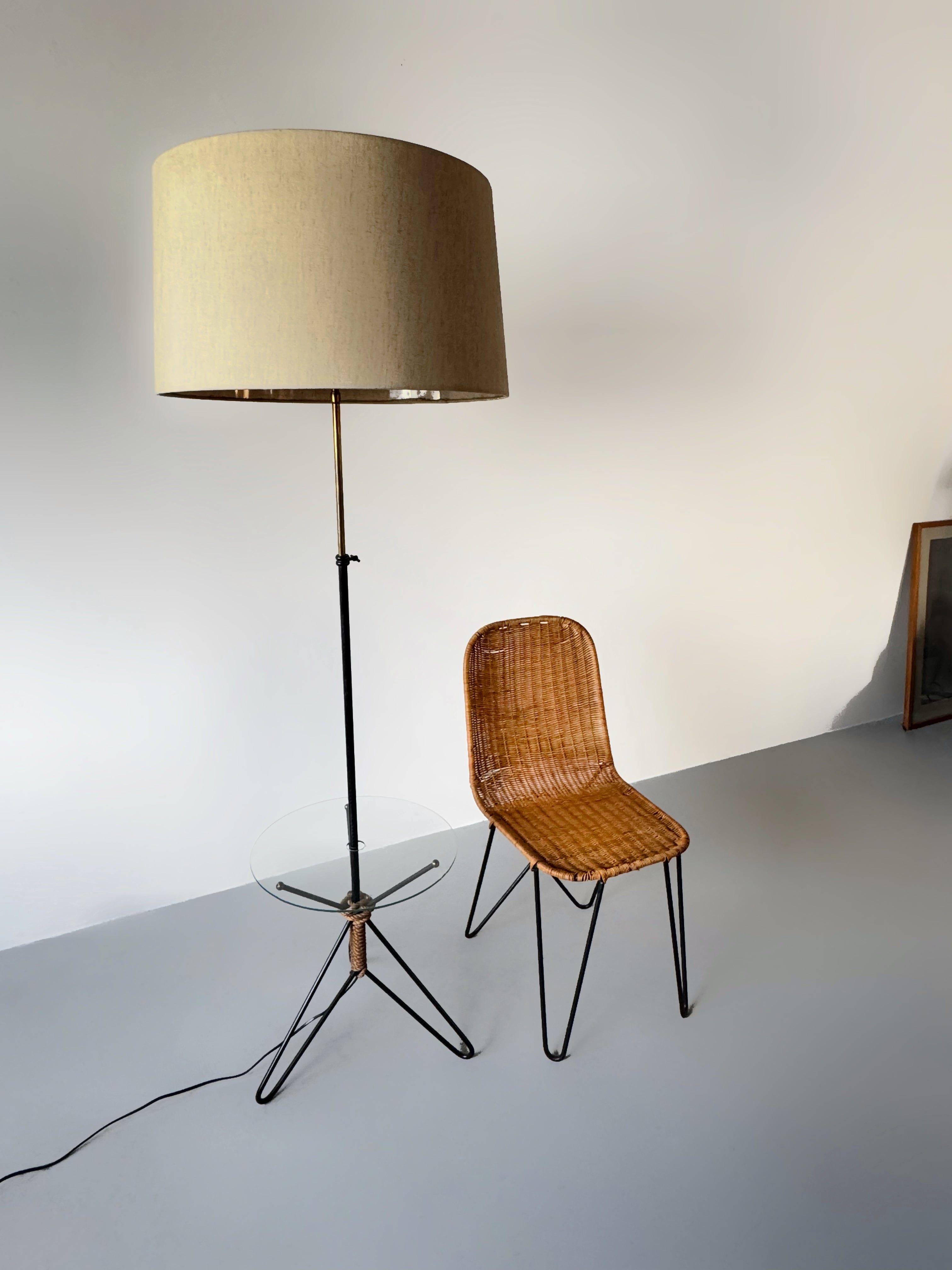 Rattan and Metal Chair by Raoul Guys, France 1950s