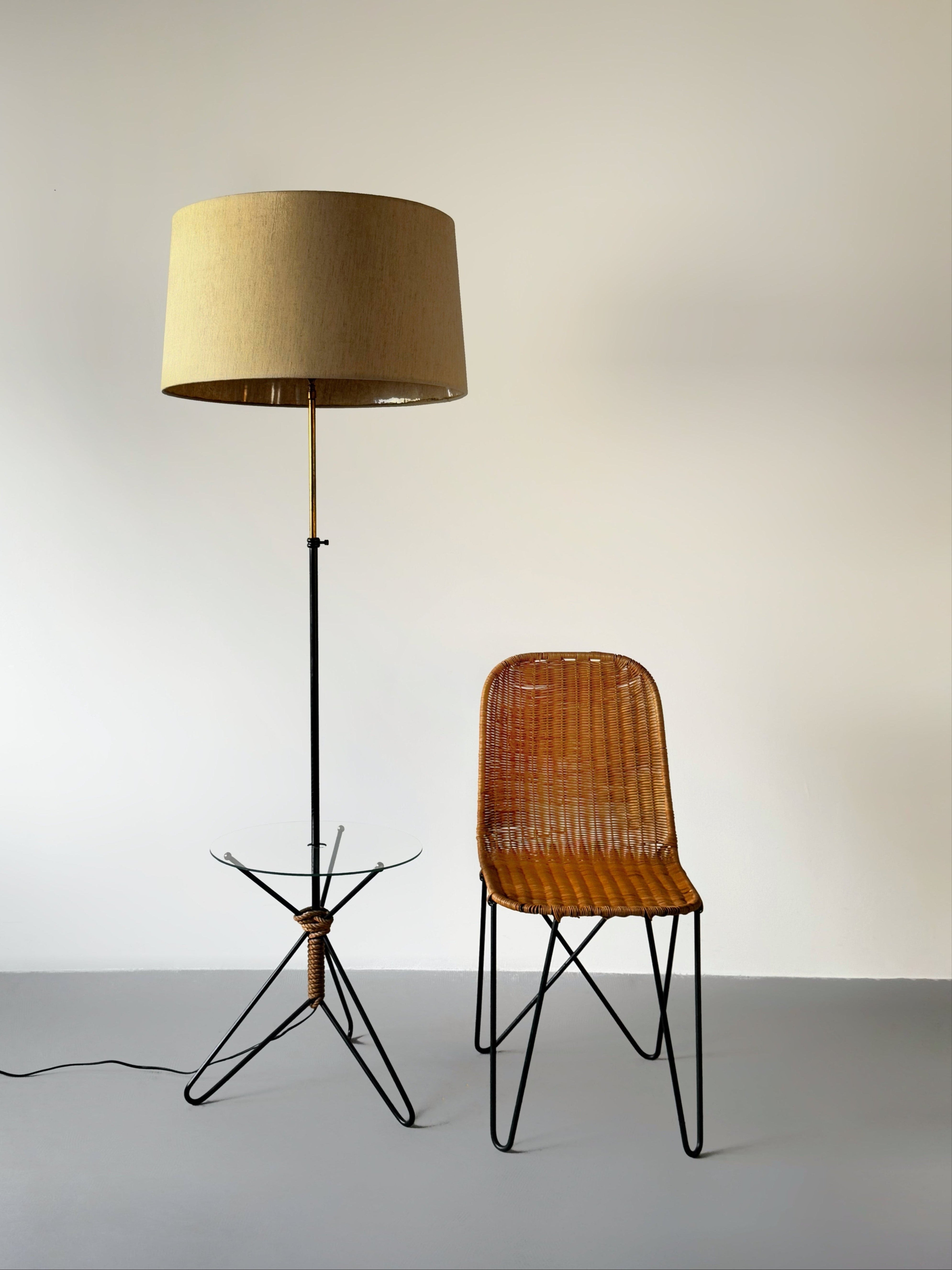 Rattan and Metal Chair by Raoul Guys, France 1950s