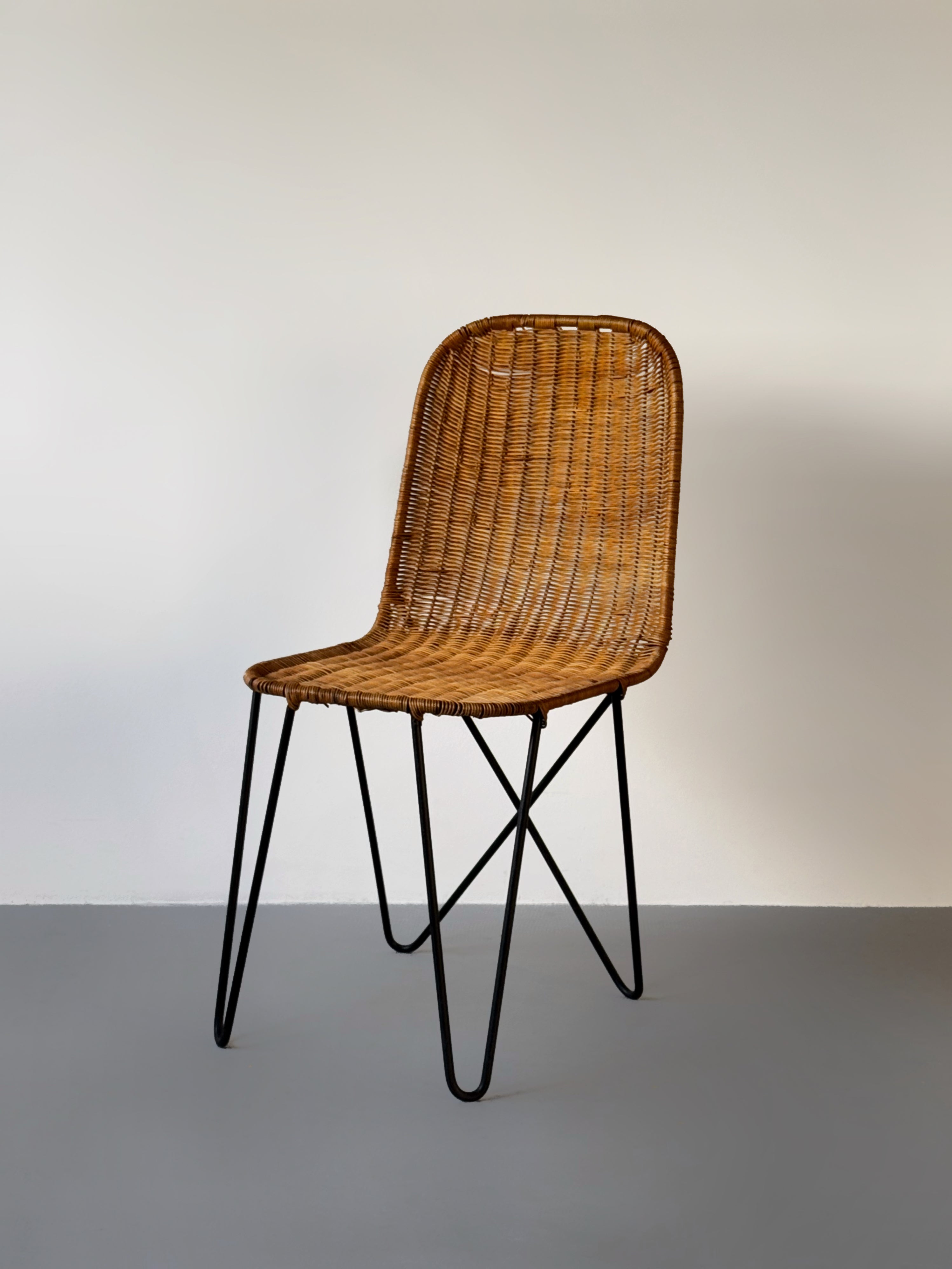 Rattan and Metal Chair by Raoul Guys, France 1950s