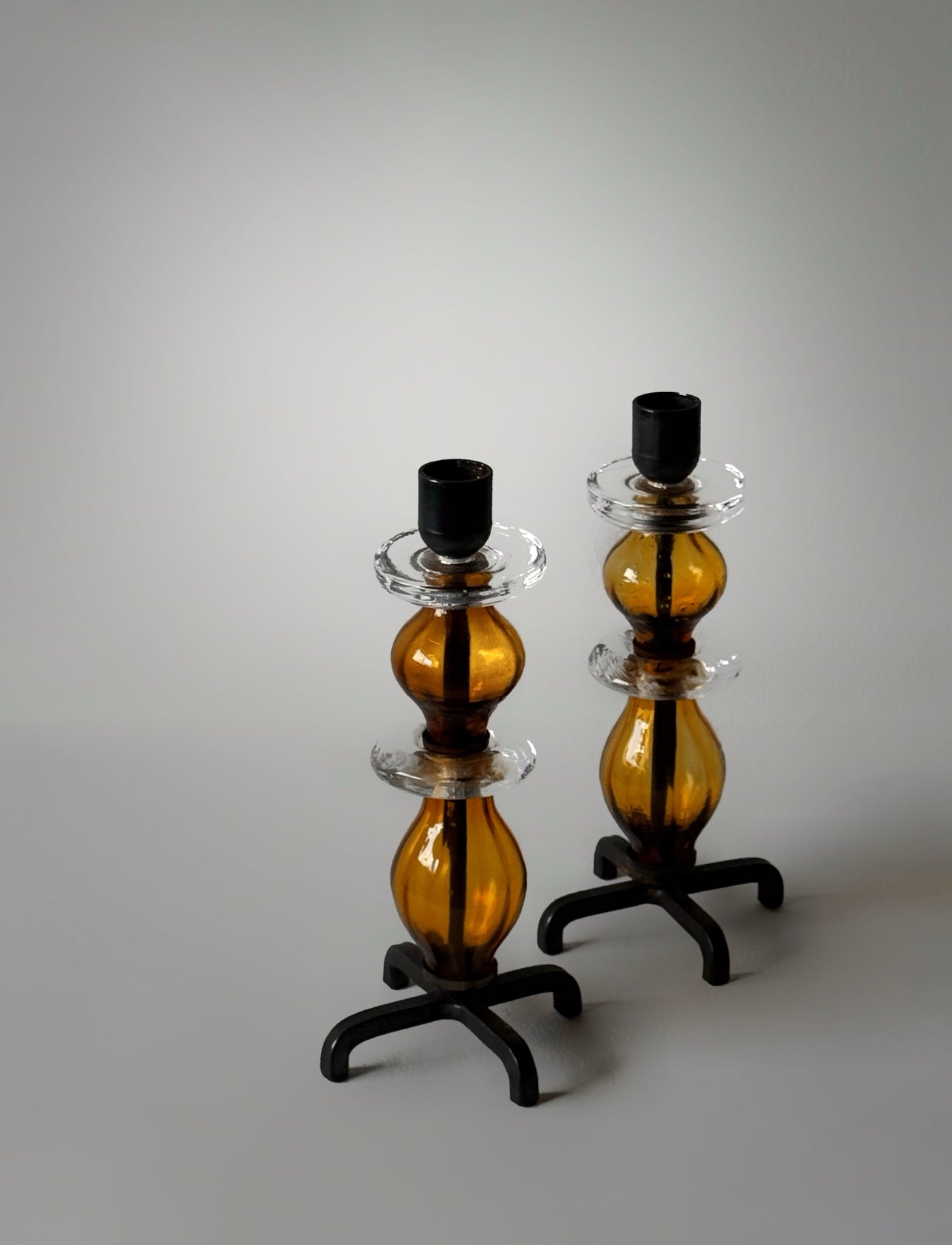 Pair of Candle Holders by Erik Höglund for Kosta Boda, Sweden 1970's