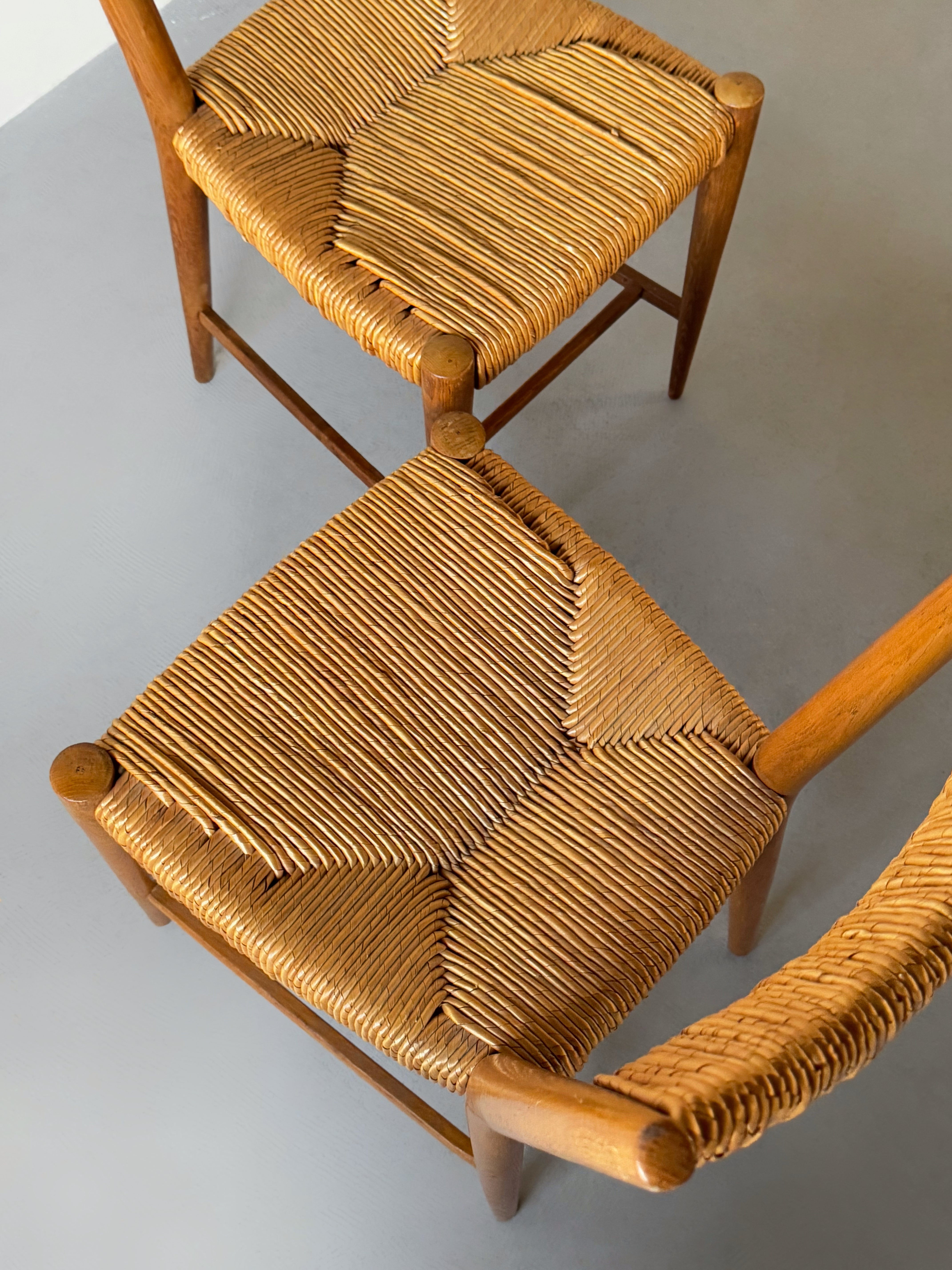 French Dining Chairs in Straw and Oak 1960