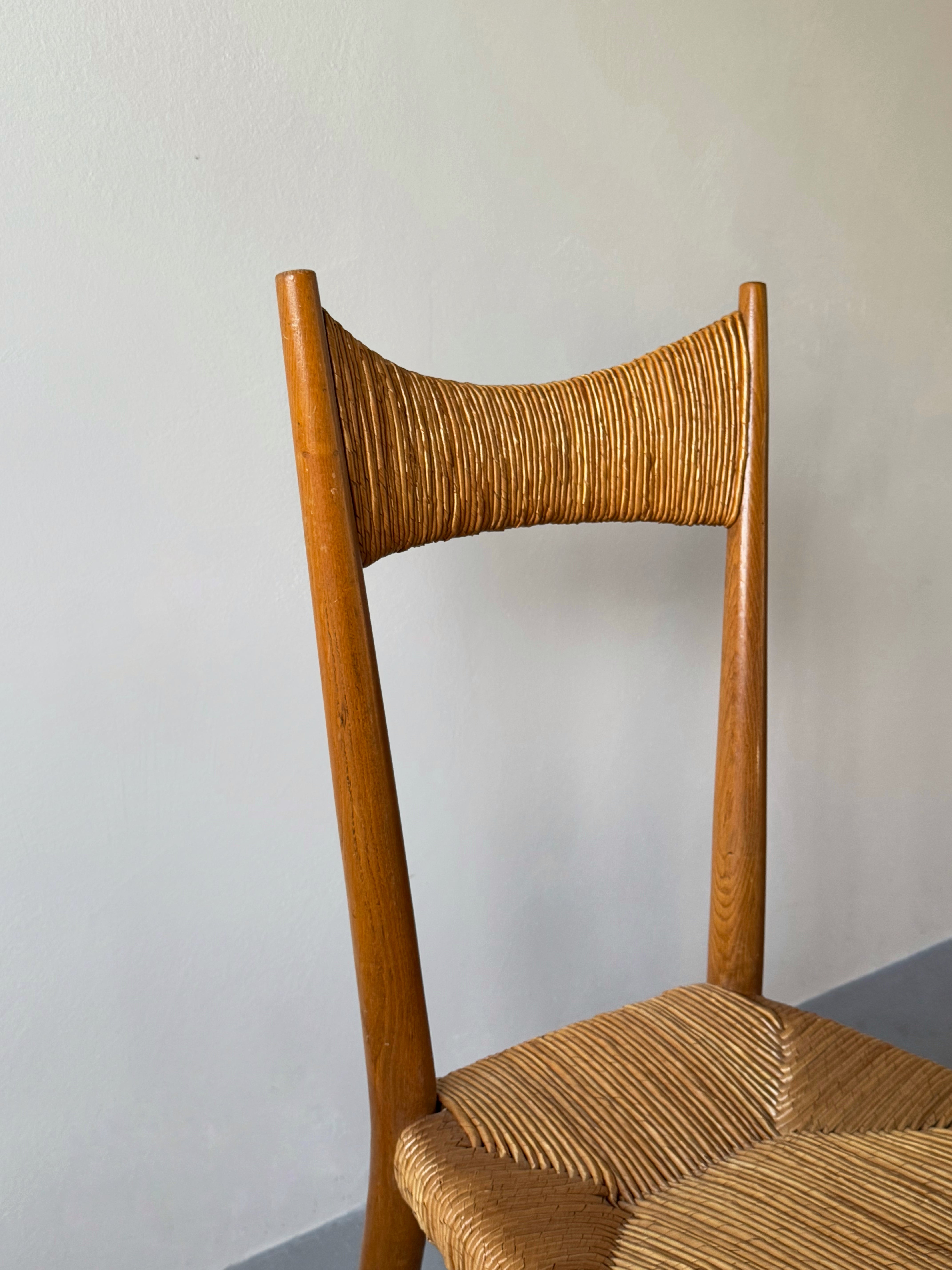 French Dining Chairs in Straw and Oak 1960