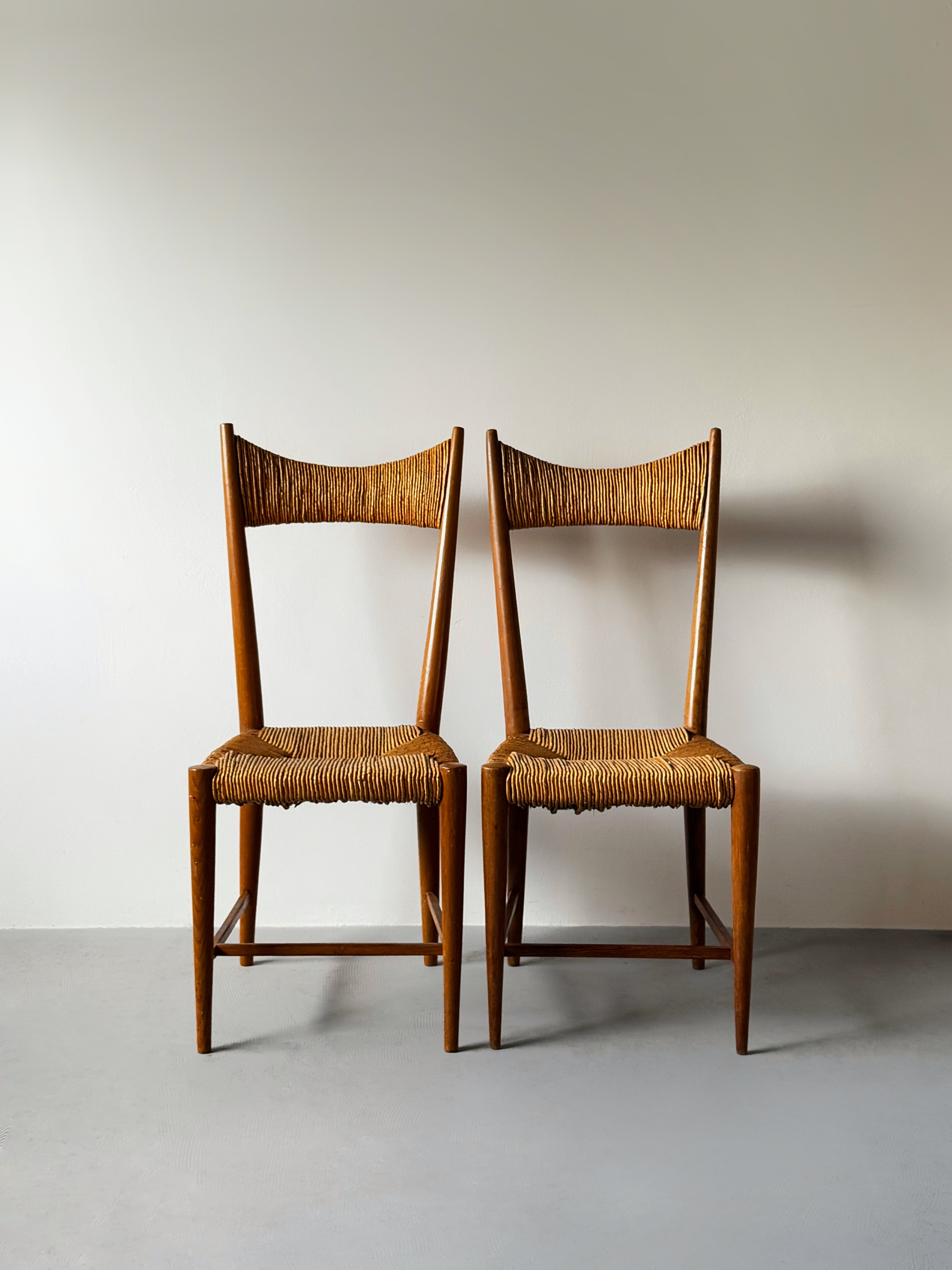 French Dining Chairs in Straw and Oak 1960