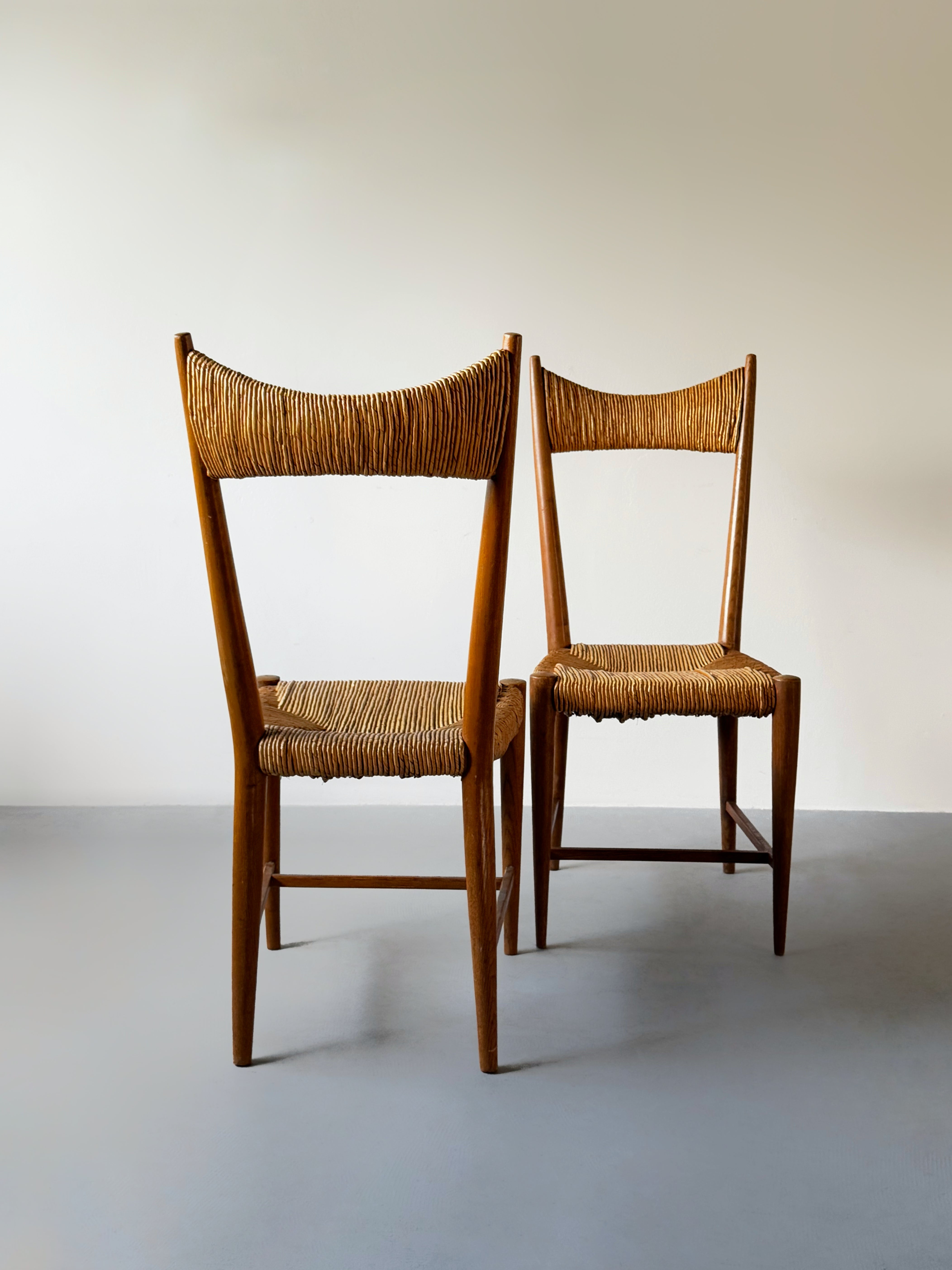 French Dining Chairs in Straw and Oak 1960