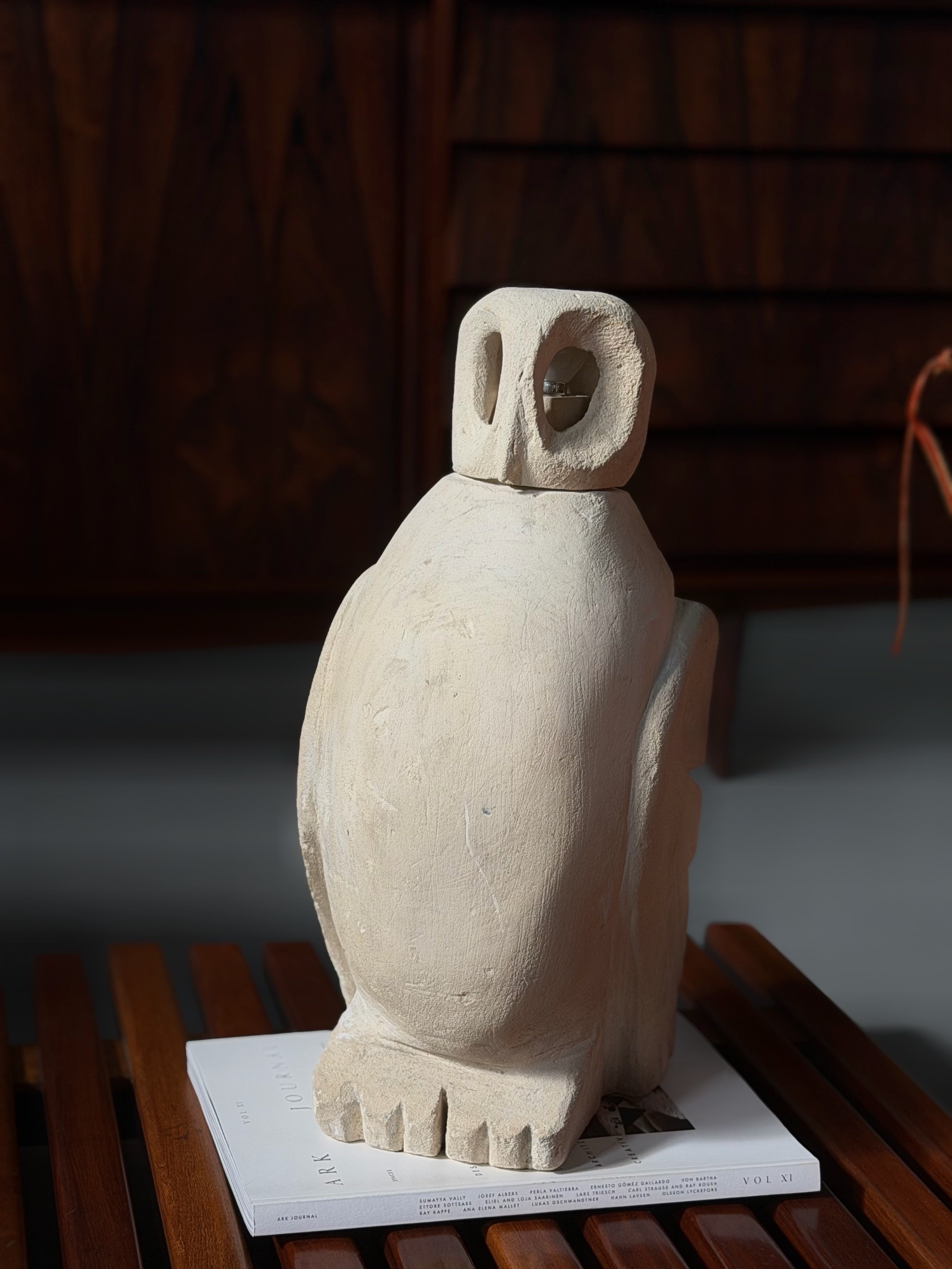 Limestone Owl Lamp, France 1970s