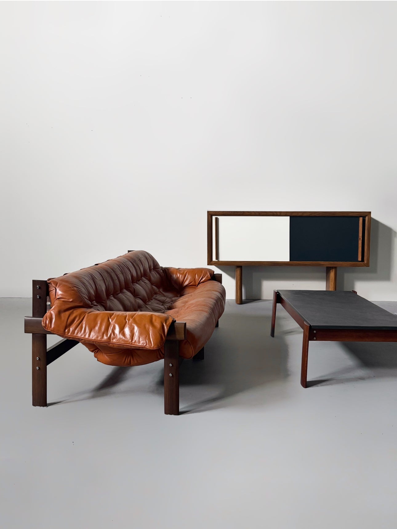 Sculptural Sideboard with Black & White Sliding Doors, France 1950s