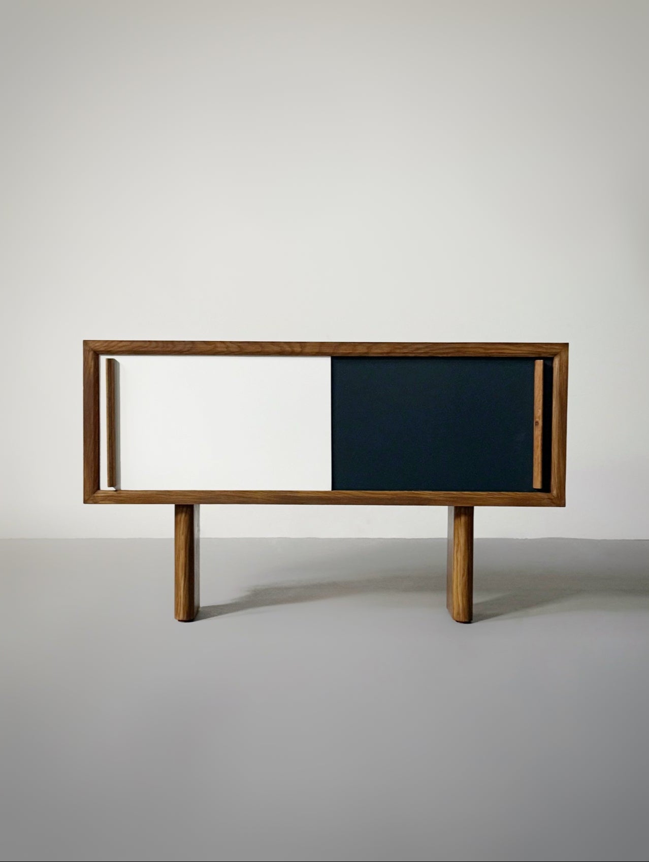Sculptural Sideboard with Black & White Sliding Doors, France 1950s