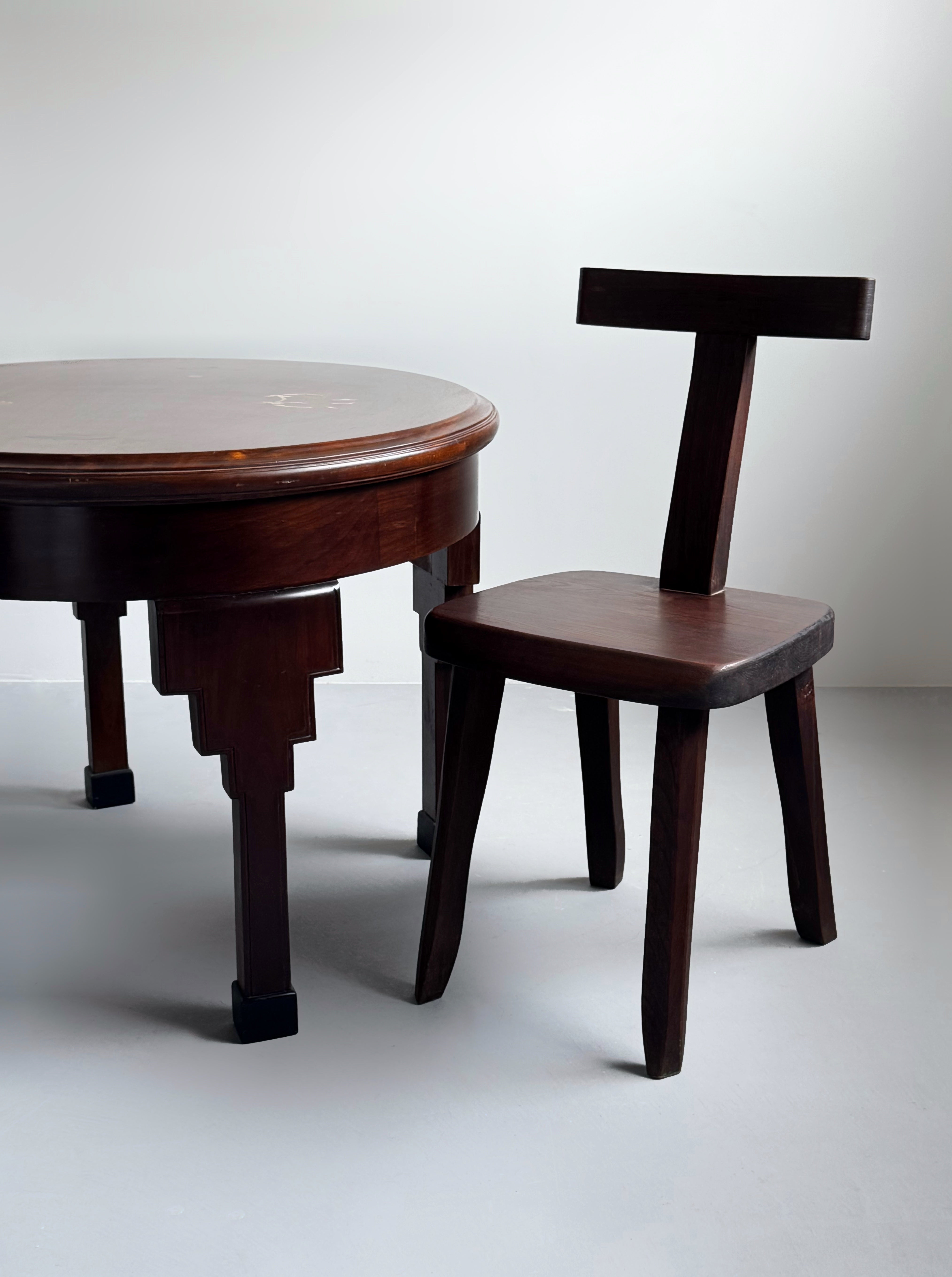 Sculptural Side Chairs in stained Elm, France 1960s