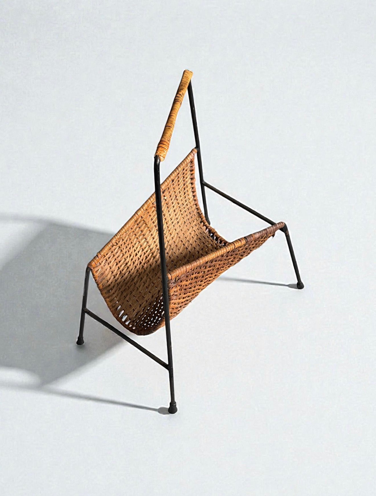 Vintage Rattan and Steel Magazine Rack, Italy 1950s